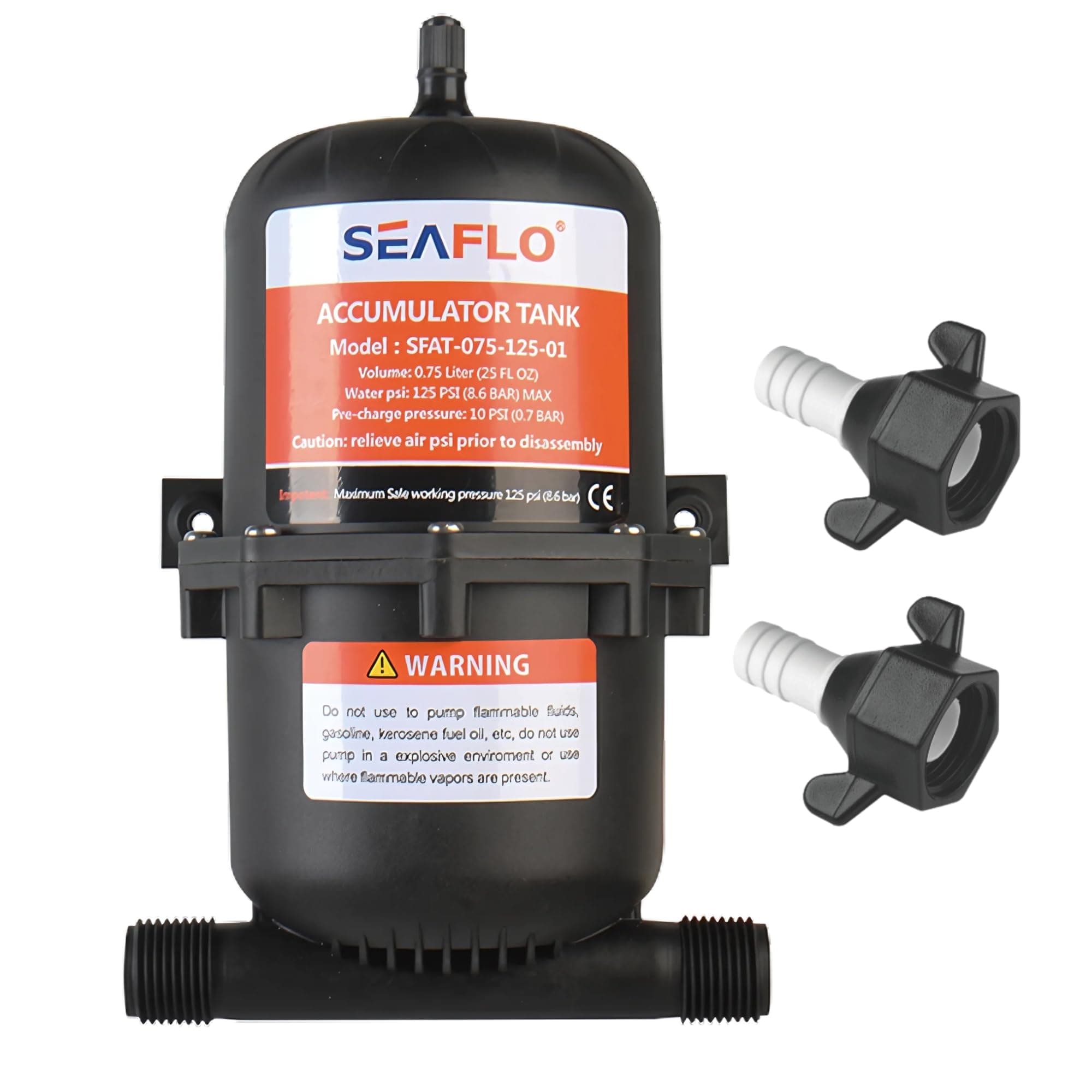 Seaflo Accumulator Tank Water Pump Flow Control Internal Bladder 125 psi 23.5 oz