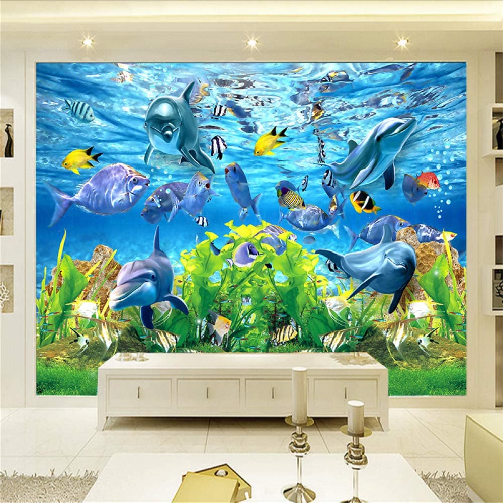 Custom 3D Mural 3D Custom Wallpaper Sea World Marine Fish Mural Children Room TV Backdrop Aquarium Wallpaper Mural Silk Cloth Send Glue Customize,Contact us