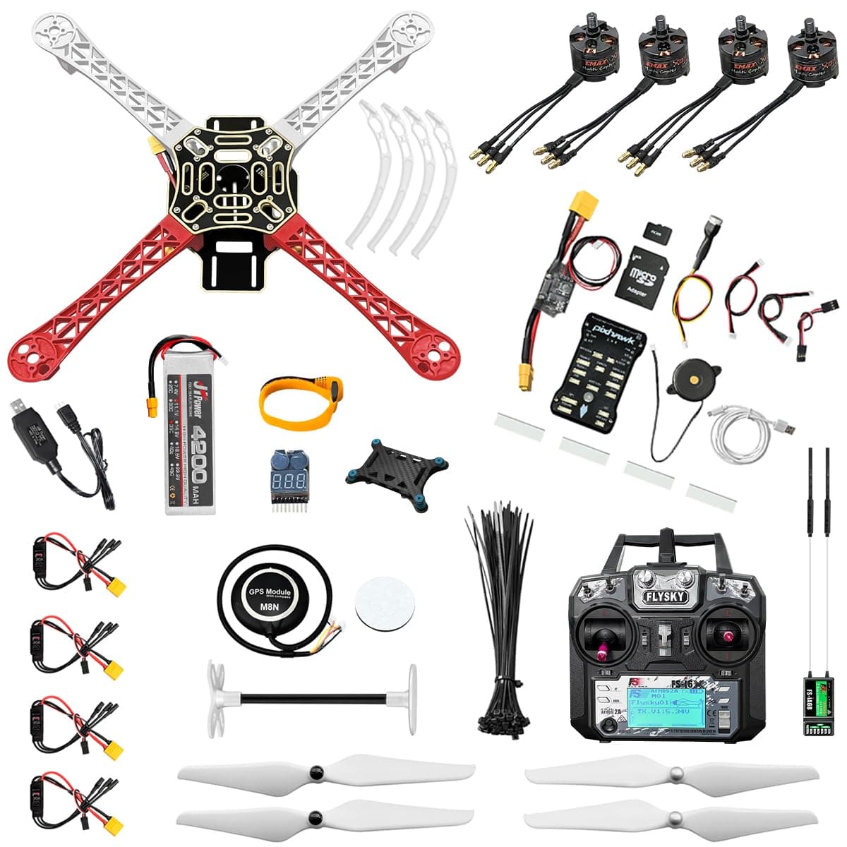 F450 Drone Kit to build, DIY Quadcopter Set, Frame + Pixhawk + GPS + Power Module + ESC + Brushless Motor + Prop + Battery + RC Transmitter & Receiver + Accessory + Guild Book & Video (A)
