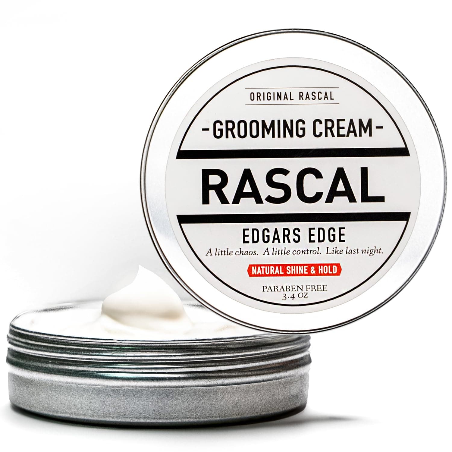 Rascal Original Edgar's Edge Grooming Cream - Hair Cream for Men with Medium Hold & Natural Shine, Mens Hair Conditioning & Styling Solution for All Hair Types, Made with Beeswax & Castor Oil - 3.4 Oz