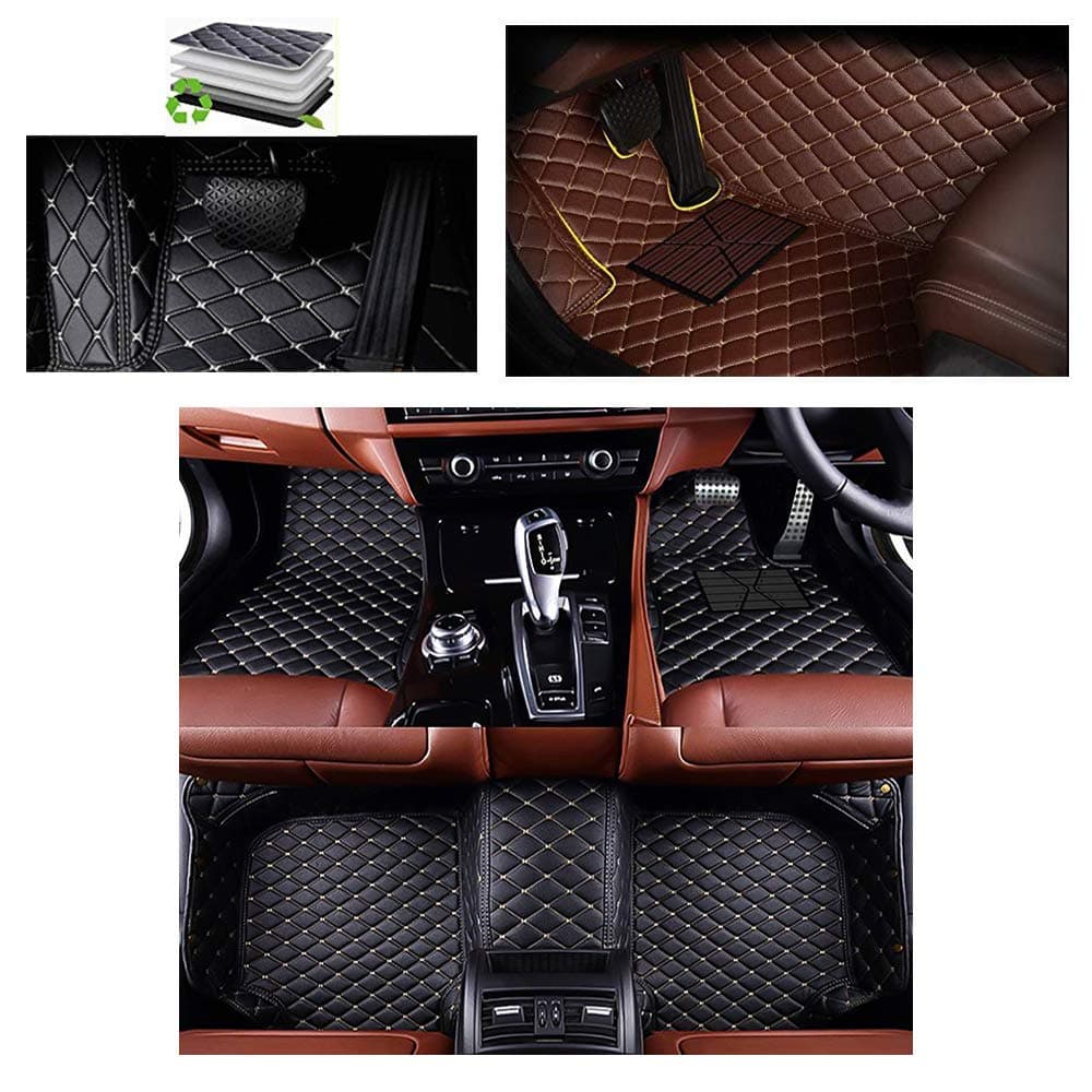 VENMAT Car Floor Mats Custom Made for ĴAGUAR XF Saloon 2008-2015 Anti-Slip 3D Foot Carpets Faux Leather All Weather (Black with Beige)