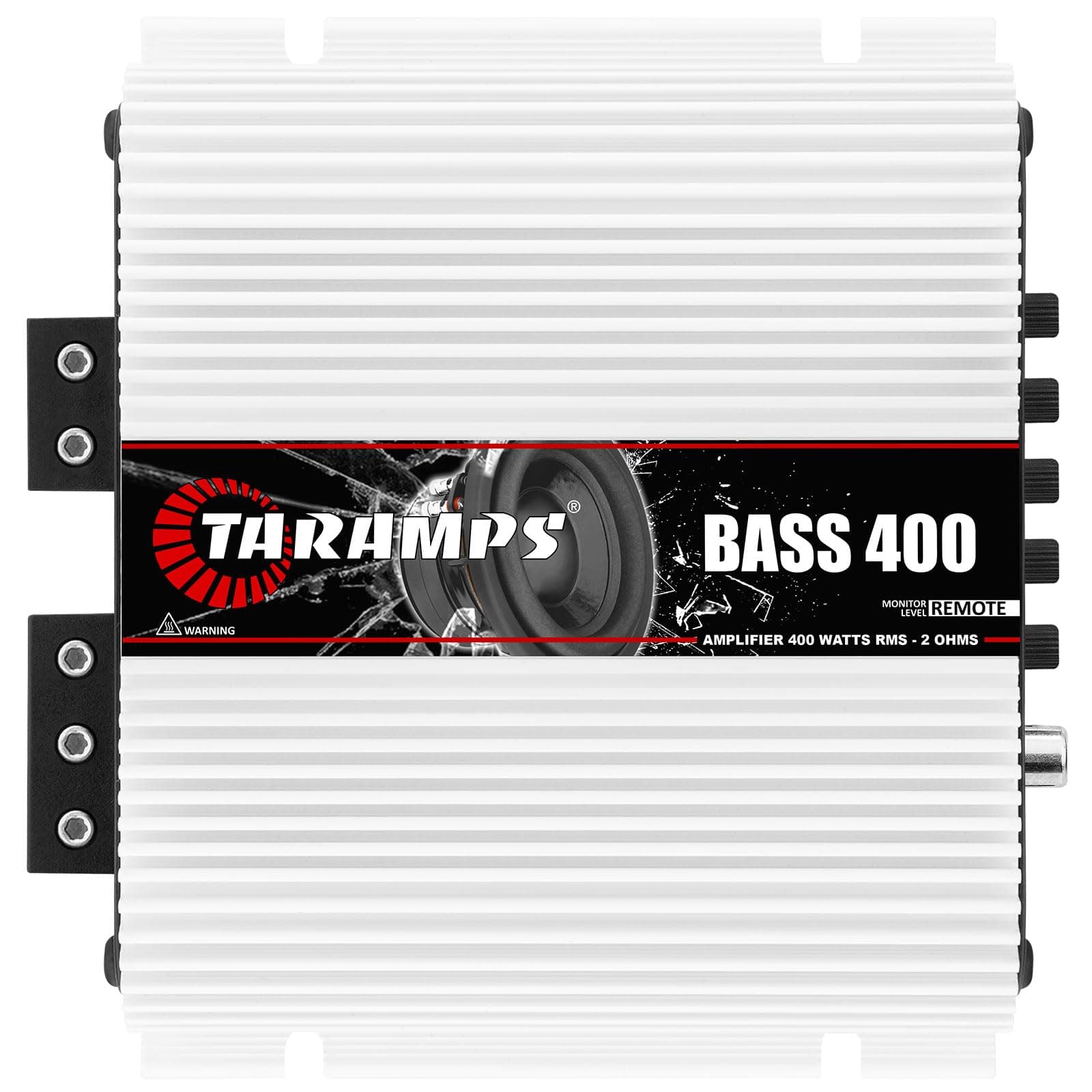 Taramp's Bass 400 amplifier 400 watts RMS 1 Channel 2 Ohms Monoblock Class D, great for Sub and Bass, Bass Boost, Crossover High/Low Pass, Power technology, Small Amp, White
