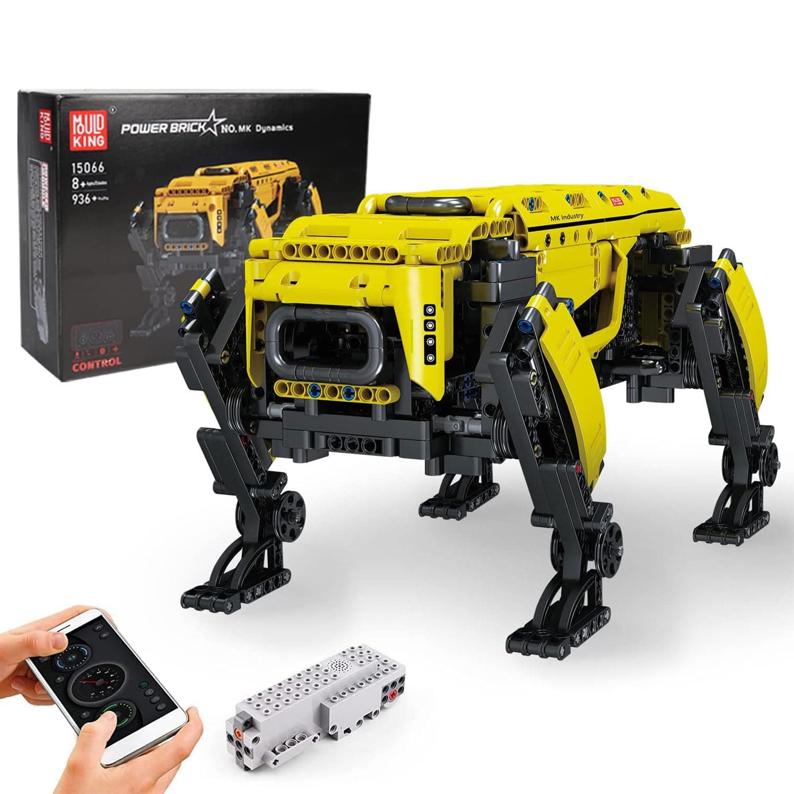 Mould King 15066 Dog Robot Building Kit, Programmable Assembly Toy, Remote & APP Control STEM Technology Clamping Blocks Model, 936 Pieces
