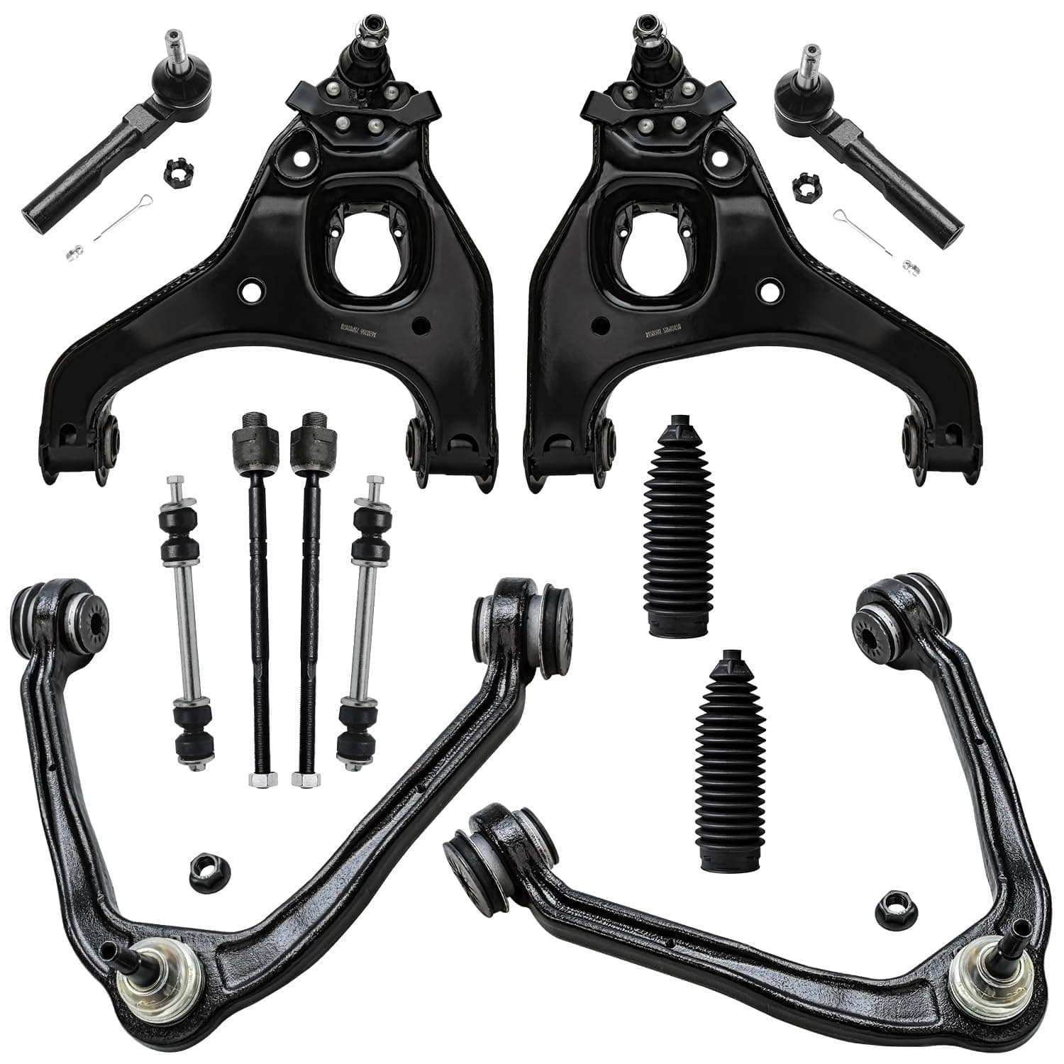 Detroit Axle - RWD Front End 12pc Suspension Kit for 1999-2006 Chevy Silverado GMC Sierra 1500, 4 Control Arms w/Ball Joints 2 Sway Bars 4 Tie Rods 2 Boots 2000 2001 2002 2003 2004 2005 Replacement