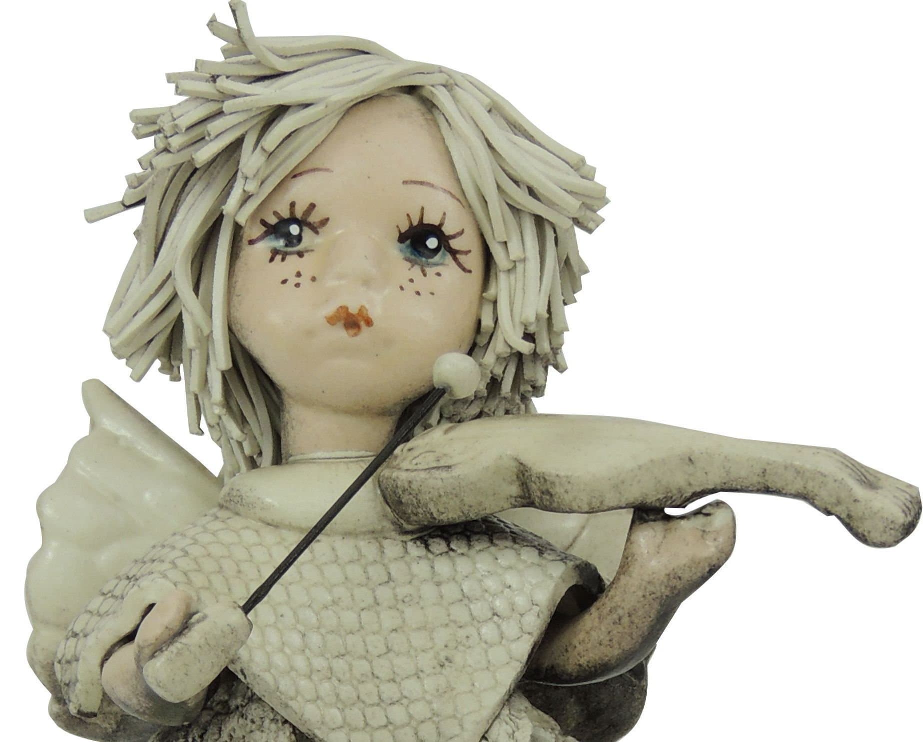 Ceramic angel with violin, by Zampiva. Handmade, opaque, with an antique effect.