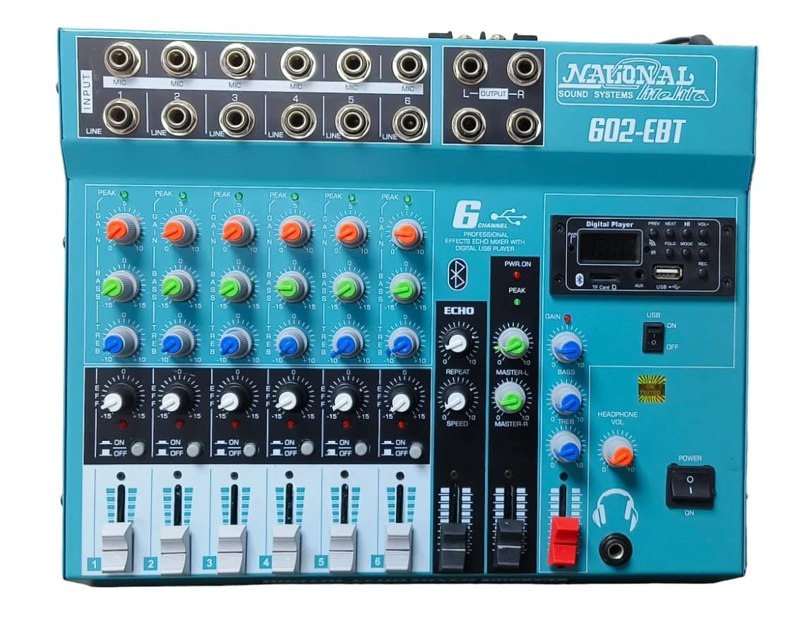 Professional Digital Echo 6 Channel Mixer For Professional DJ Use Sound Mixer with USB and Bluetooth for Parties, Stage Effects, Weddings,Impressive Output (6 Channel)