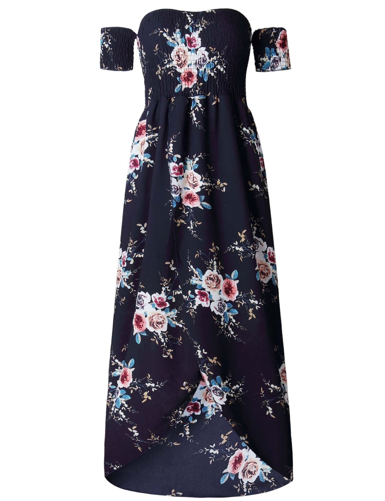 Womens Party Dresses Off Shoulder Split Floral Chiffon Maxi Beach Dress