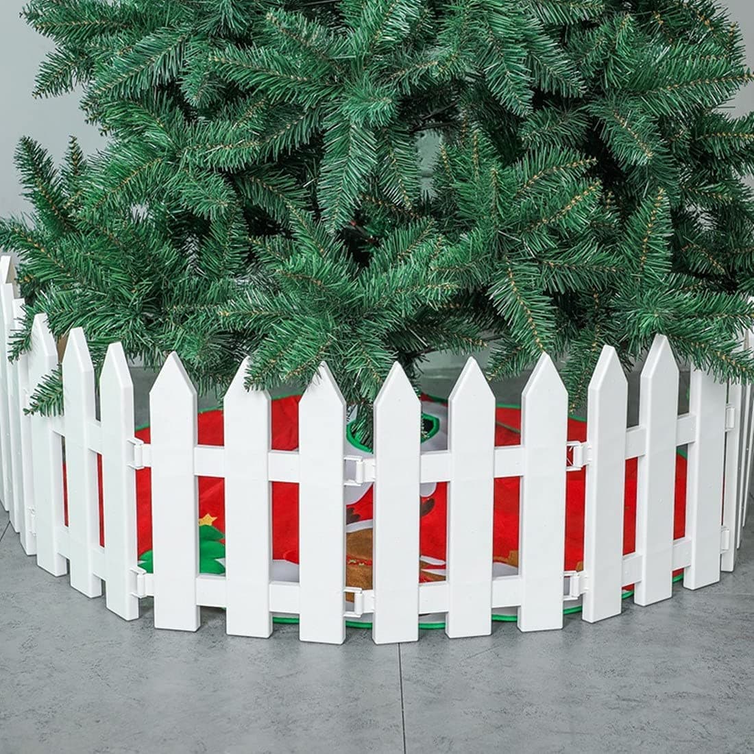 4 Pcs Christmas Tree Fence White Plastic pcket Fence for Christmas Tree Wedding Party Decoration Holiday Office Home Wedding Party Decor (100 cm in Total)
