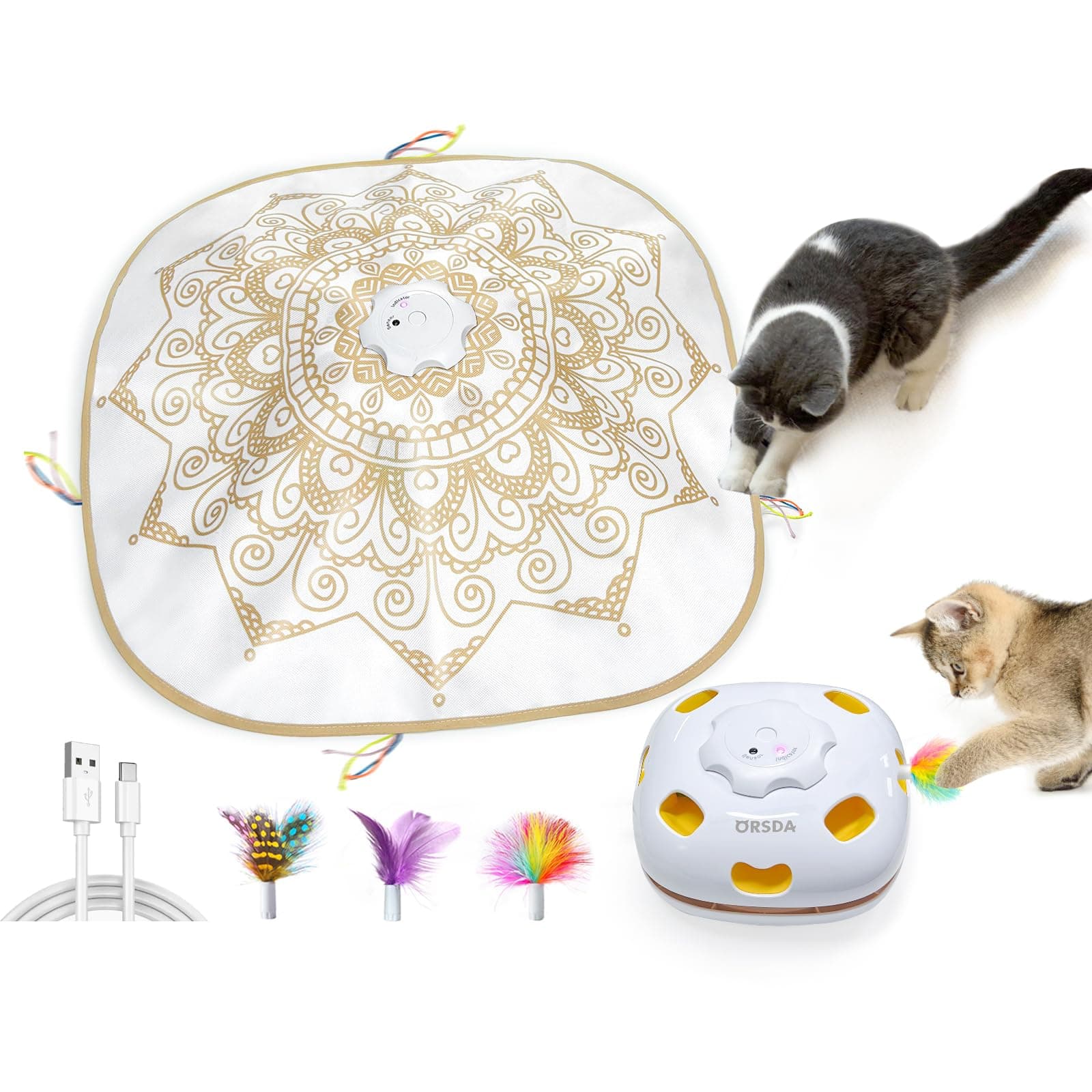 ORSDA Cat Toys for Indoor Cats, 4 in 1 Interactive Cat Toys, Automatic Cat Toy Kitten Toy, Rechargeable Electric Enrichment Toy for Cat Toy for Bored Indoor Adult Cats Hide and Seek, Whack-A-Mole