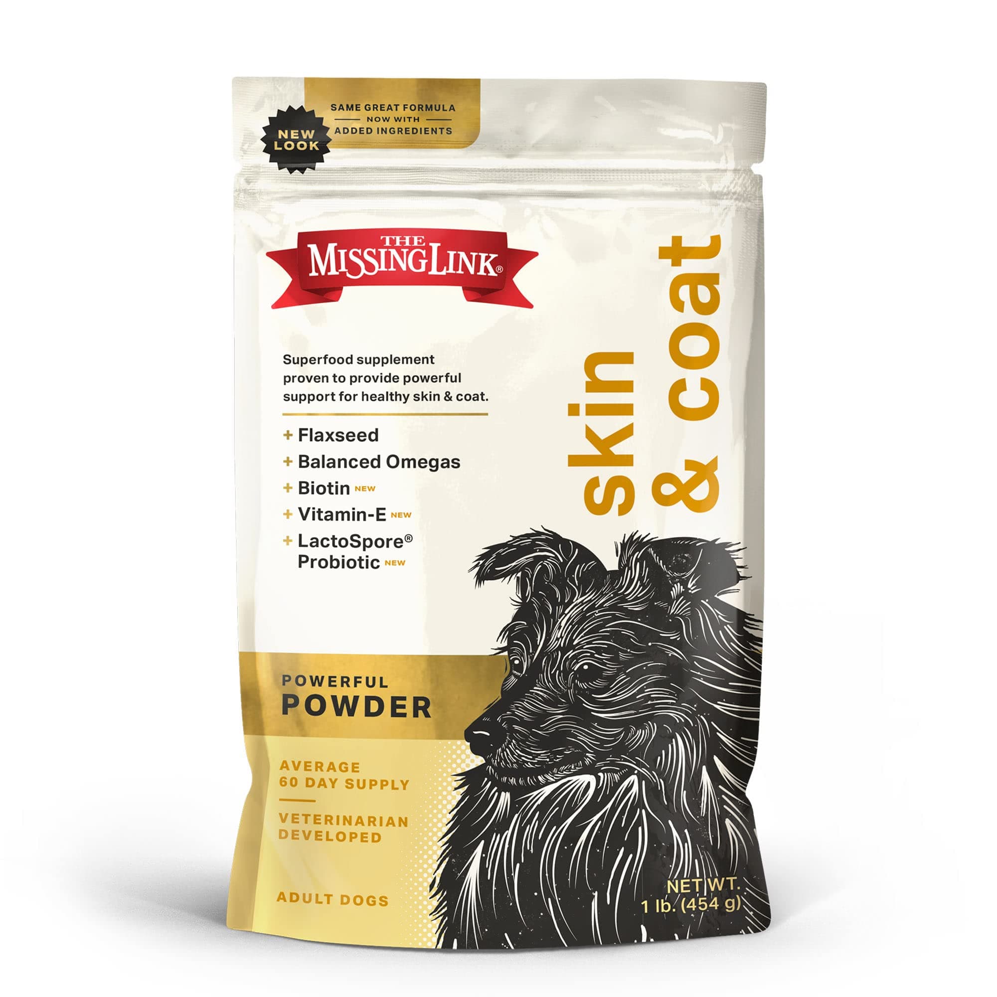 The Missing Link Skin & Coat + Probiotics Supplement 1lb Bag - Powerful Superfood Powder for Dogs Supports Healthy Skin & Glossy Coat, Promotes Hair Growth