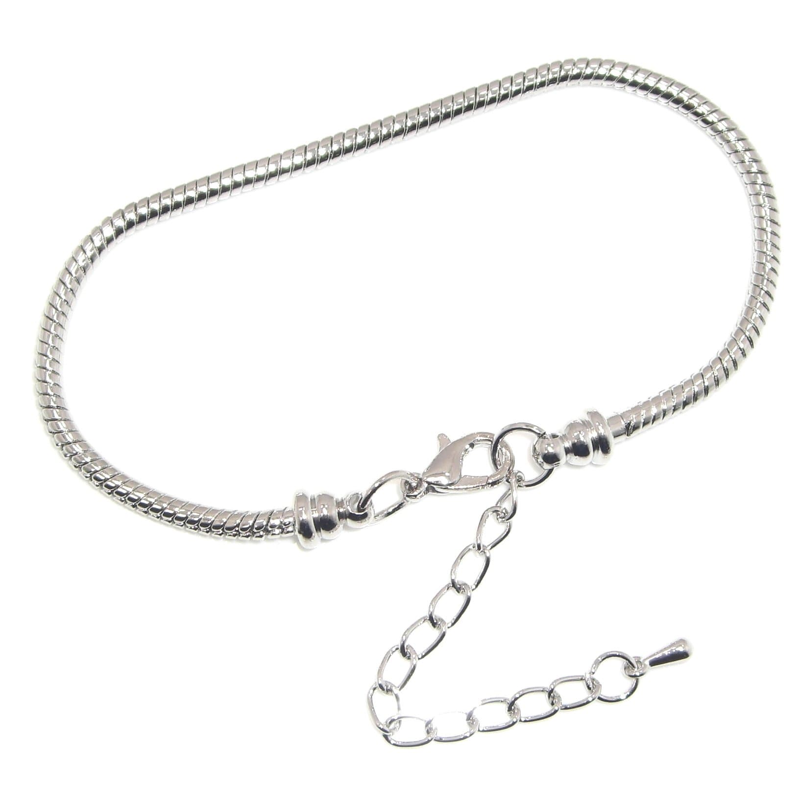 Jewelry Monster Adjustable Silver Plated Snake Chain Charm Bracelet w/ Lobster Clasp (Screw End to Add Charms) Size 7-9"/18-23cm