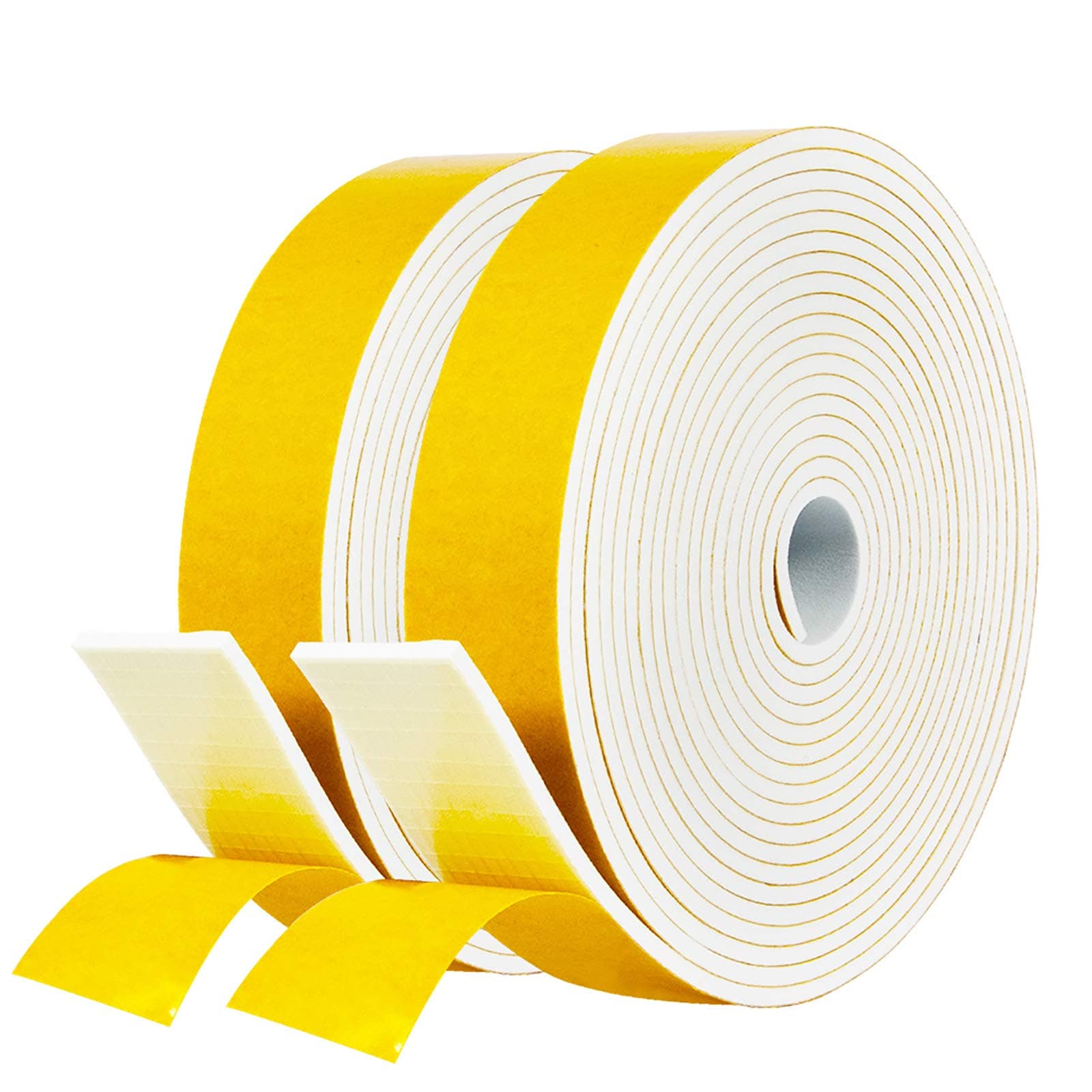 fowong White Foam Sealing Weather Stripping- 2 Rolls, 1 Inch Wide X 1/8 Inch Thick, Window Seal Door Frame Insulation Closed Cell High Density Wide Adhesive Foam Tape, 15 Ft X 2, Total 30 Feet
