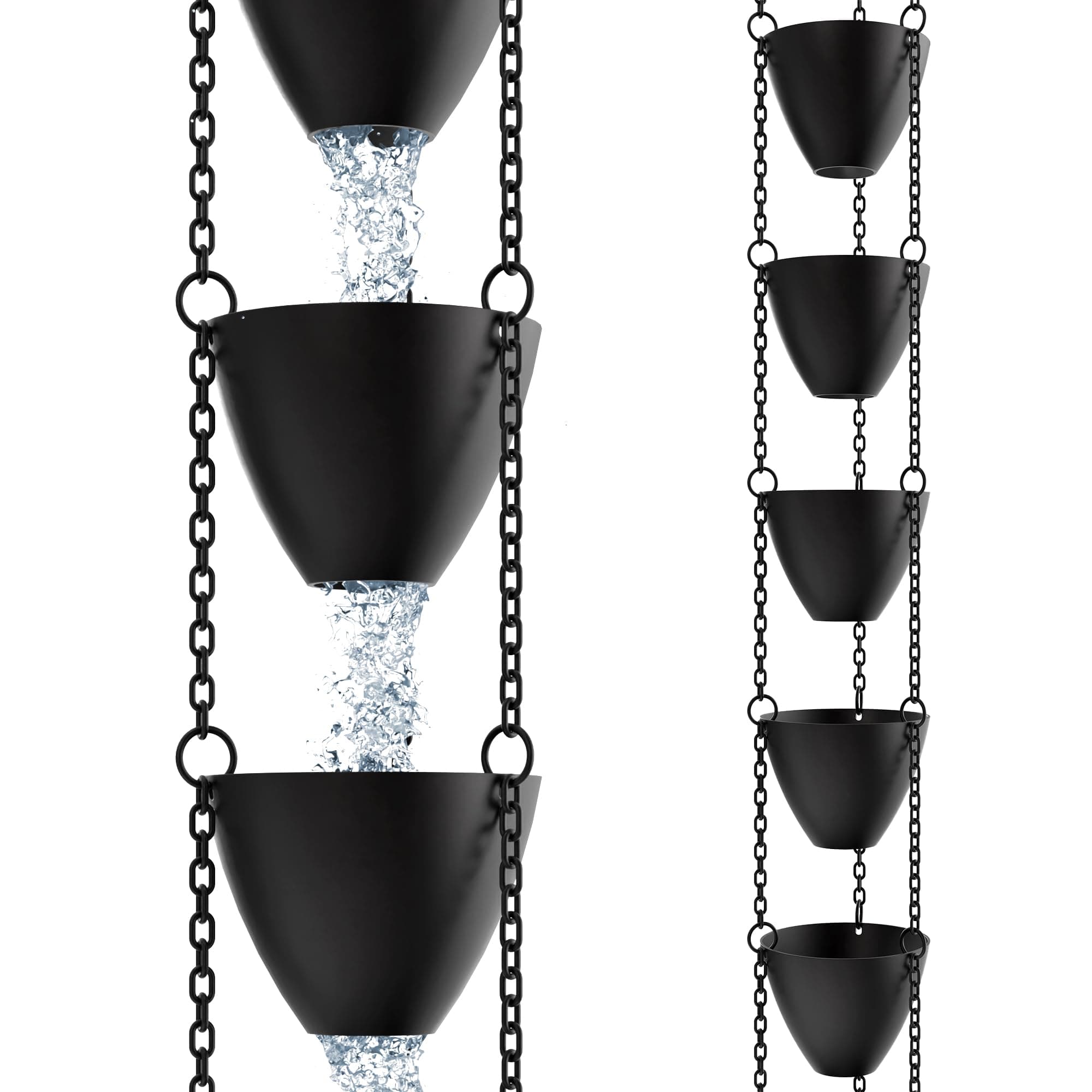 Rain Chains Direct Cascading Bowls Rain Chain - High Water Capacity - for 8-10 Foot Drops - Heavy Duty - Large Cups - Durable Black Powder-Coated Aluminum - Premium Rain Chains for Gutters