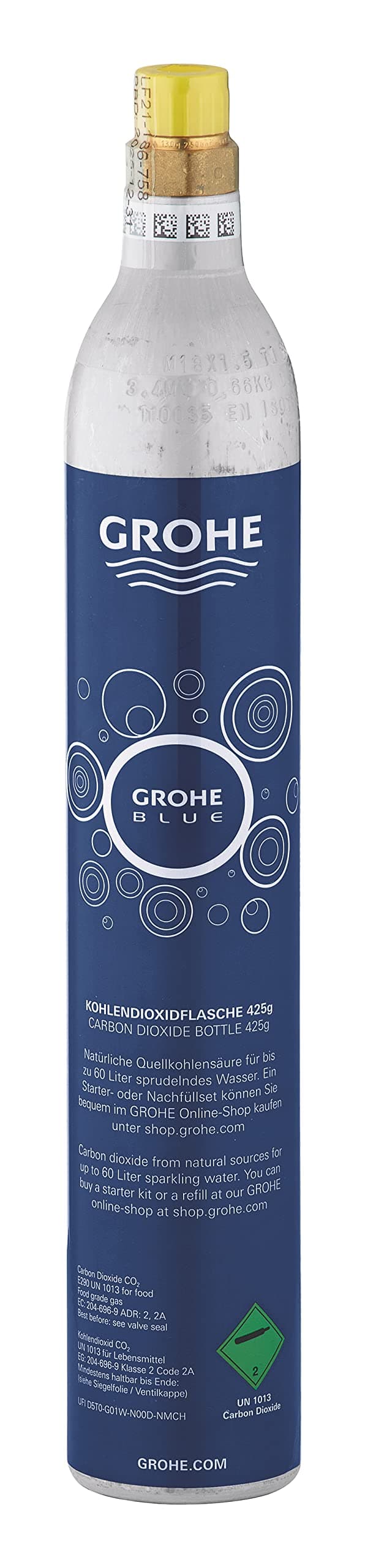 GROHE Blue Accessories - Carbon Dioxide for Food and Beverage (Purity CO2 99.9% v/v Min. Volume 1 Bottle 425 g, for Up to 60 Liters of Sparkling Water), 40651000