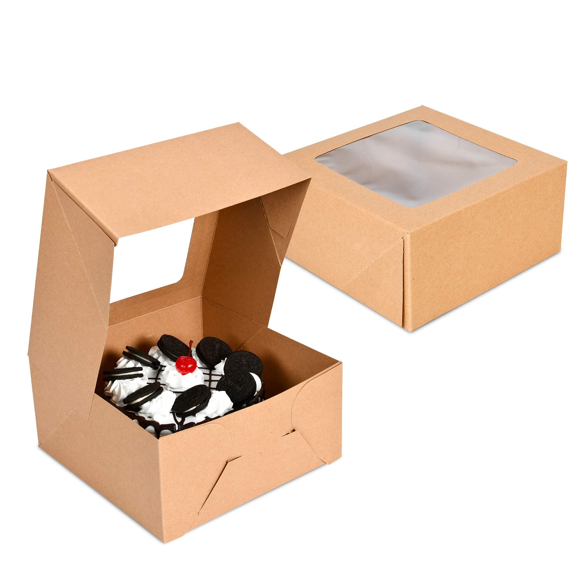 Surf City Supplies Cake Boxes 10"X10"X5" {Pack of 15} | Brown Bakery Boxes with Window | Easy to Assemble | Great for Cakes, Cupcakes, Donuts, Pies, Cookies, Pastries, Cheesecake, Candy, Brownies!