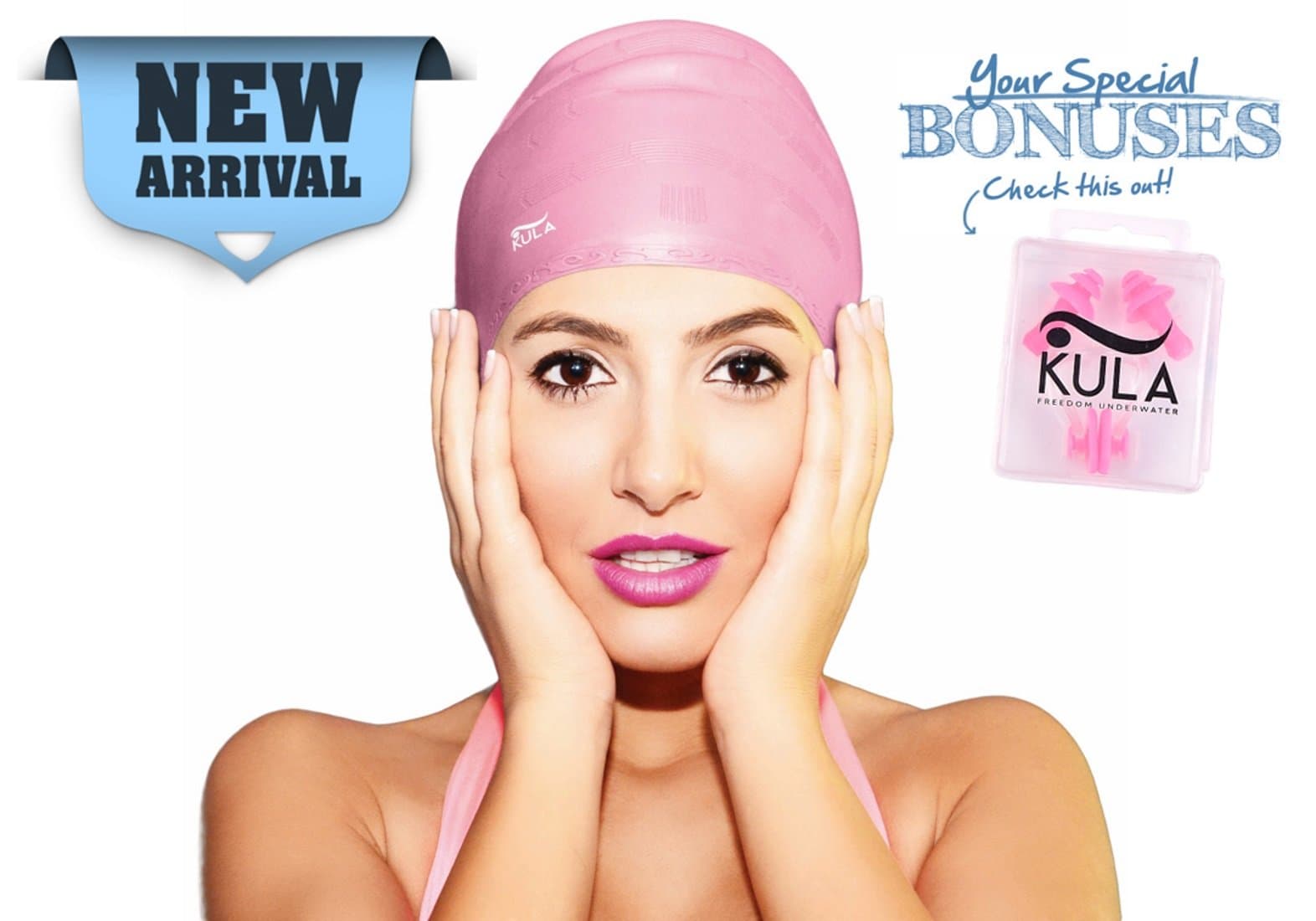 Kula Silicone Swim Cap for Short and Long Hair - Waterproof Swimming Cap with Ear Protection, Nose Clip and Ear Plugs for Adult Men Women Girls Boys Kids - Keeps Your Hair Clean and Ears Dry