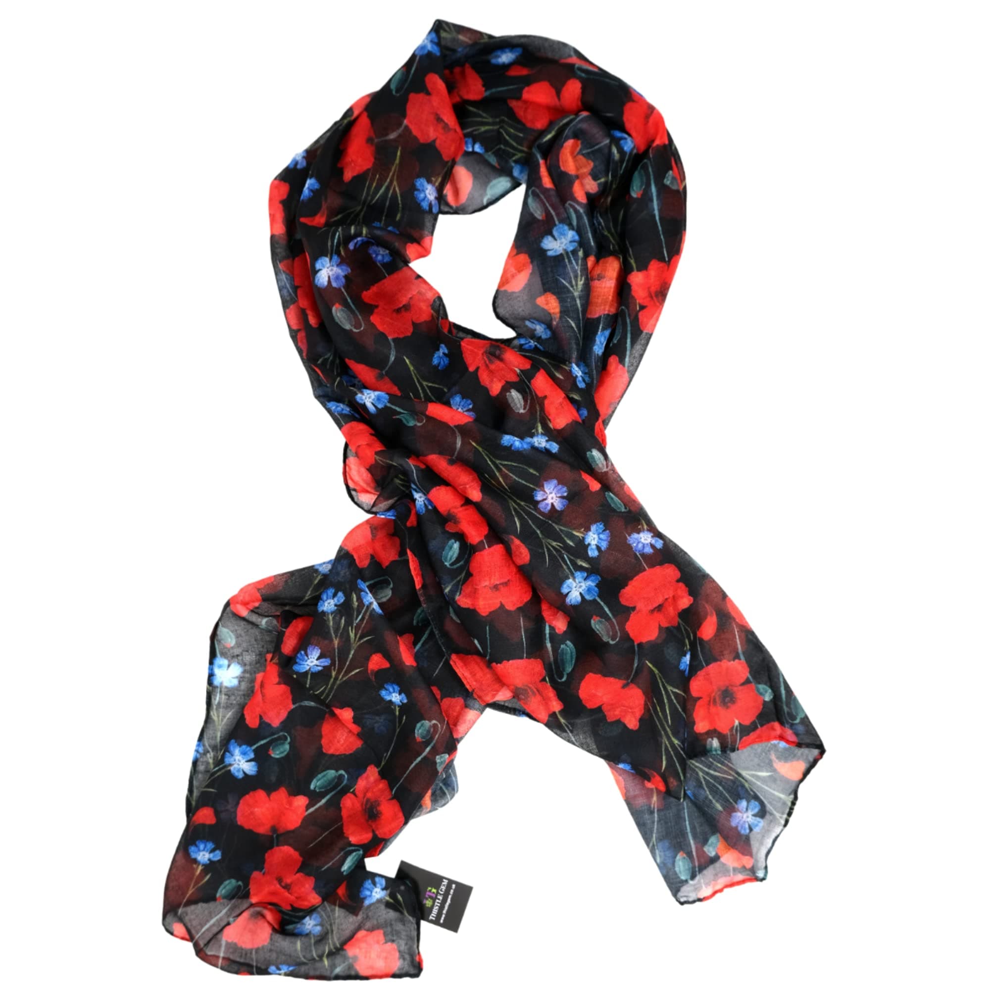 Poppy Scarf Remembrance Day (Black), One Size