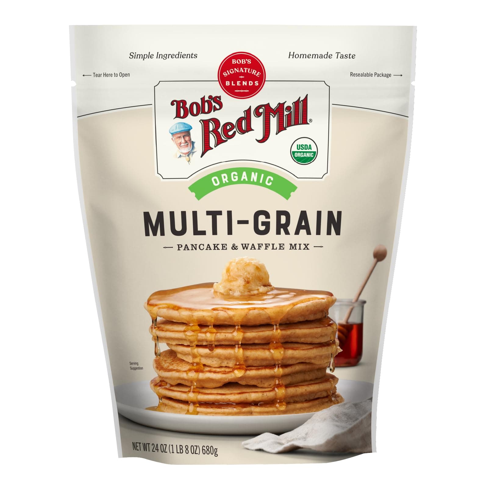 Organic 7 Grain Pancake & Waffle Mix, 24oz (Pack of 1) - Organic, Whole Grain, Kosher