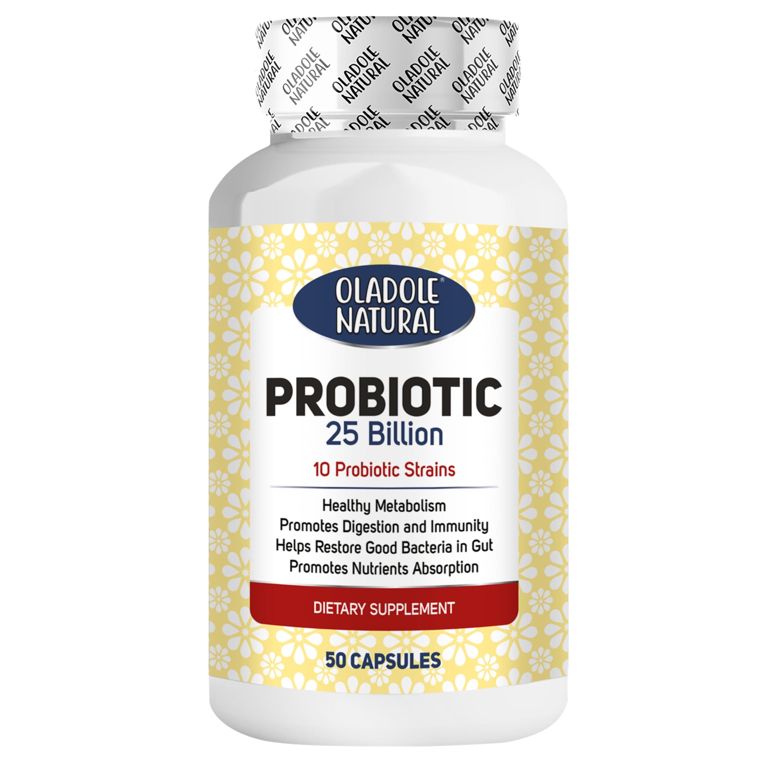 Probiotic - 25 Billion CFUs, 10 Strains - 50 capsules | Gut Health and Immune Support | Digestive Balance Formula | High Potency Prebiotic and Probiotic Supplement