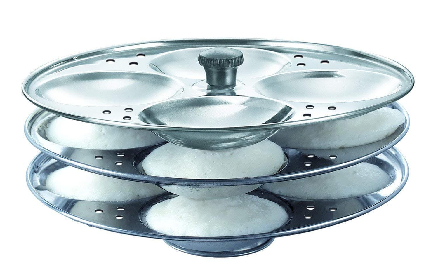 AYURVEDACOPPER Stainless Steel 3-Rack Idli Stand - Silver