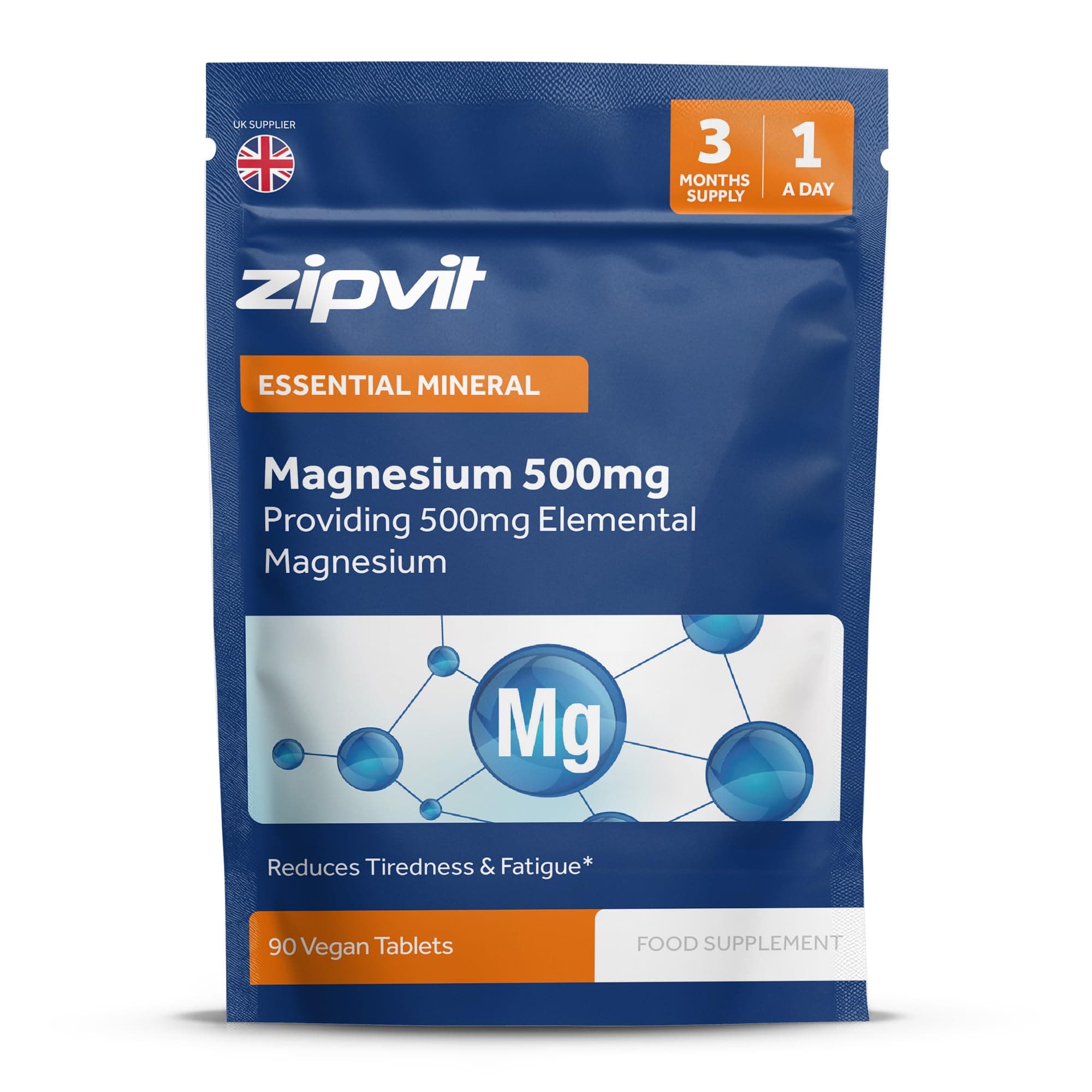 Zipvit Magnesium 500mg, 90 Vegan Tablets, High Strength Magnesium Supplement, Supports Bones and Teeth, Muscle Energy, Reduces Tiredness and Fatigue, 3 Month Supply