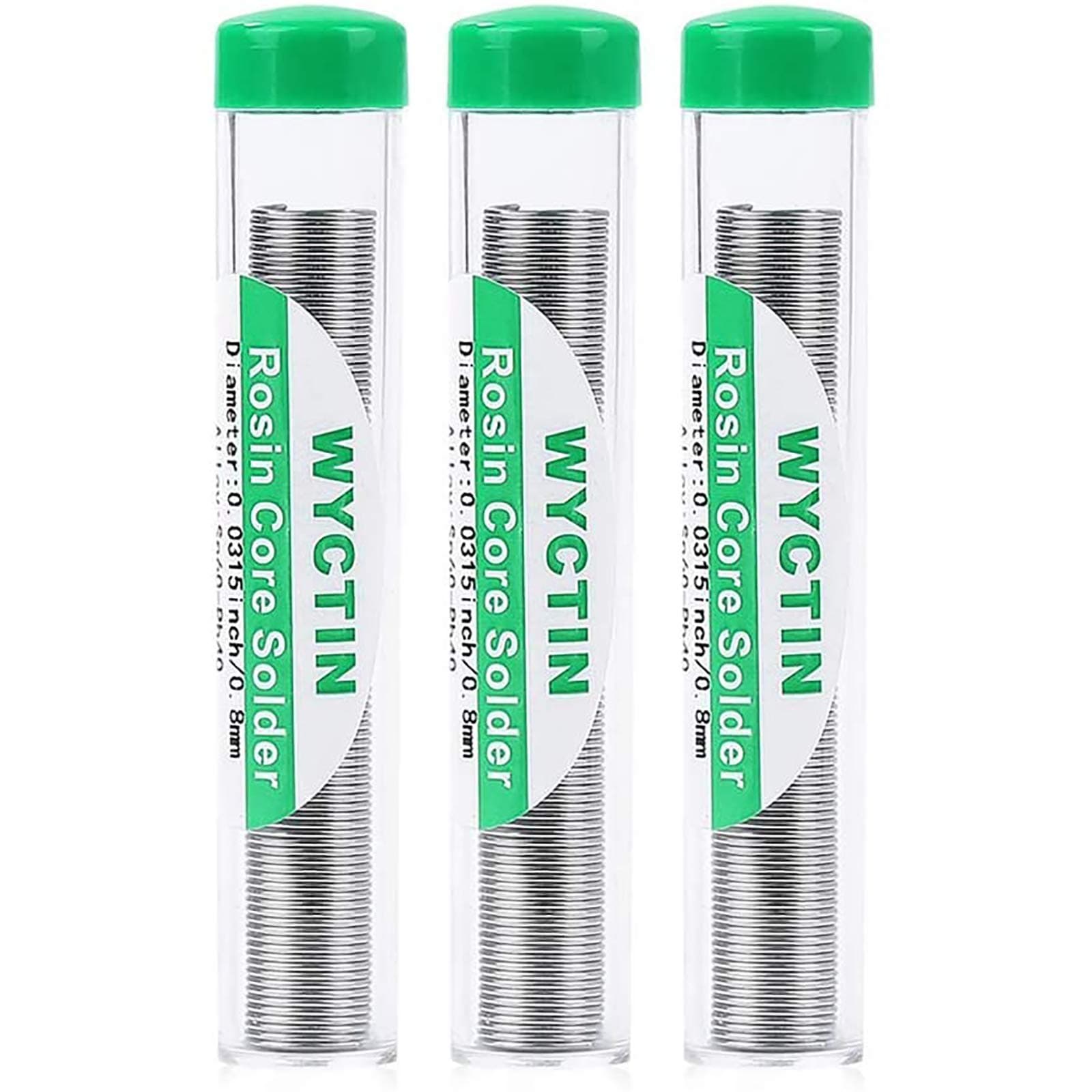 WYCTIN 60-40 Tin Lead Rosin Core Solder Wire for Electrical Soldering and DIY 0.8mm 3PC Tube Pack