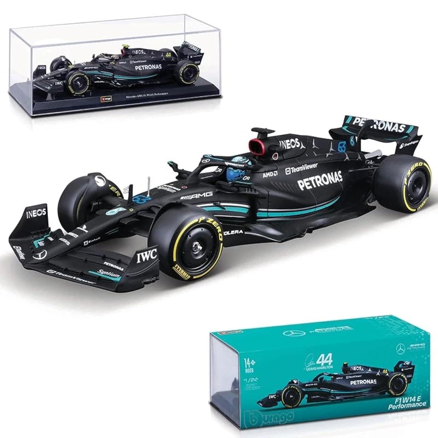 1:24 F1 Team W14 2023 44# Lewis Hamilton 63# George Russell Alloy Car Die Cast Model Collection Gift (1/24 W14 63#)