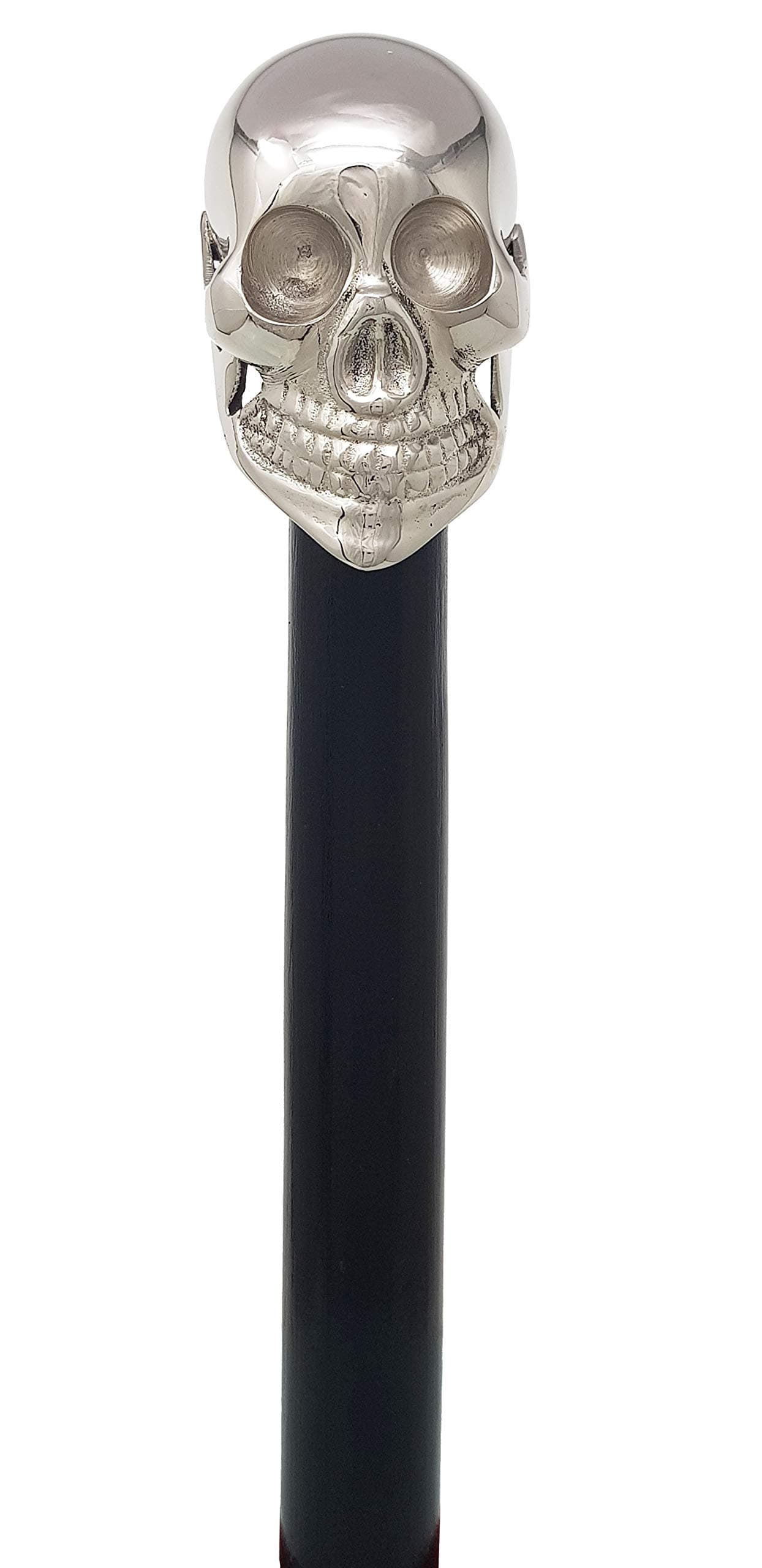 The New Antique Store - Walking Stick Cane-Chrome-Plated Skull Cane - Solid Brass Material-Hardwood Cane