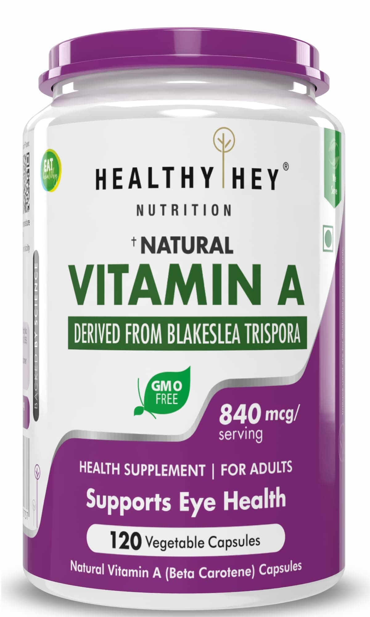 HealthyHey Nutrition Natural Vitamin A from Beta Carotene | Non-Synthetic | Non-GMO | -120 Veg Capsules