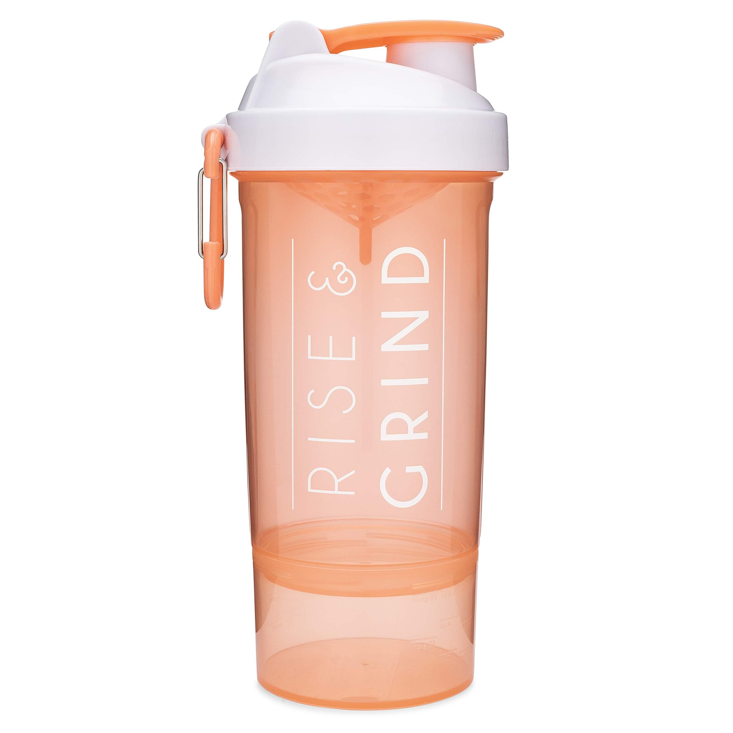 GOMOYO Smartshake Shaker Bottle with Motivational Quotes | 27 Ounce Protein Shaker Cup with Mixer Net | Attachable Container Storage for Protein or Supplements | Perfect Fitness Gift | Rise - Coral