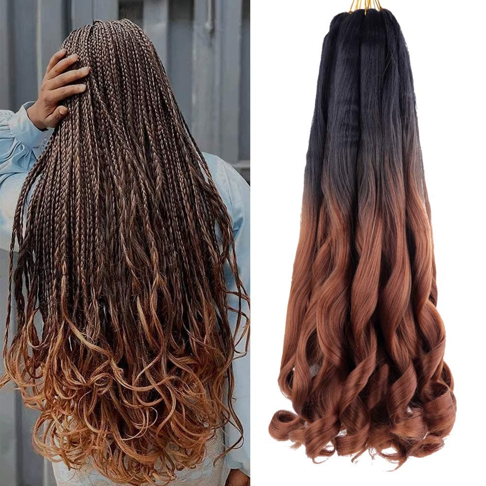 French Curly Braiding Hair Loose Wavy 7 Packs Bouncy Braid Hair Extensions Synthetic Pre Stretched French Curl Crochet Hair Extensions 75g/Pack (22 inch (7 pack), BLACK/BROWN)