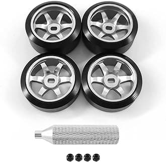 6 Spoke Wheel Rims & Rc Car Drift Tires for 1/28 RC Hobby Model Car, [2*N+2*W] 4 Pcs 20mm Aluminum Alloy Rims for Wltoys K969 K989 P929 AWD XRX AMZ WL DRZ GLA BZ (Silver Drift)