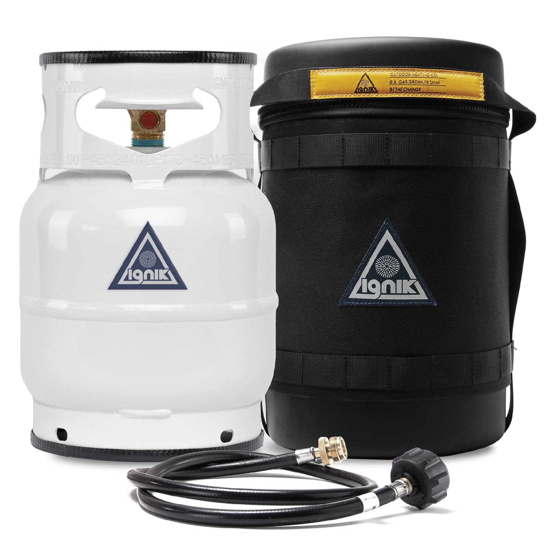 IgnikRefillable Gas Growler Deluxe 5-Pound Propane Tank with Carry Case and Adapter Hose, Black
