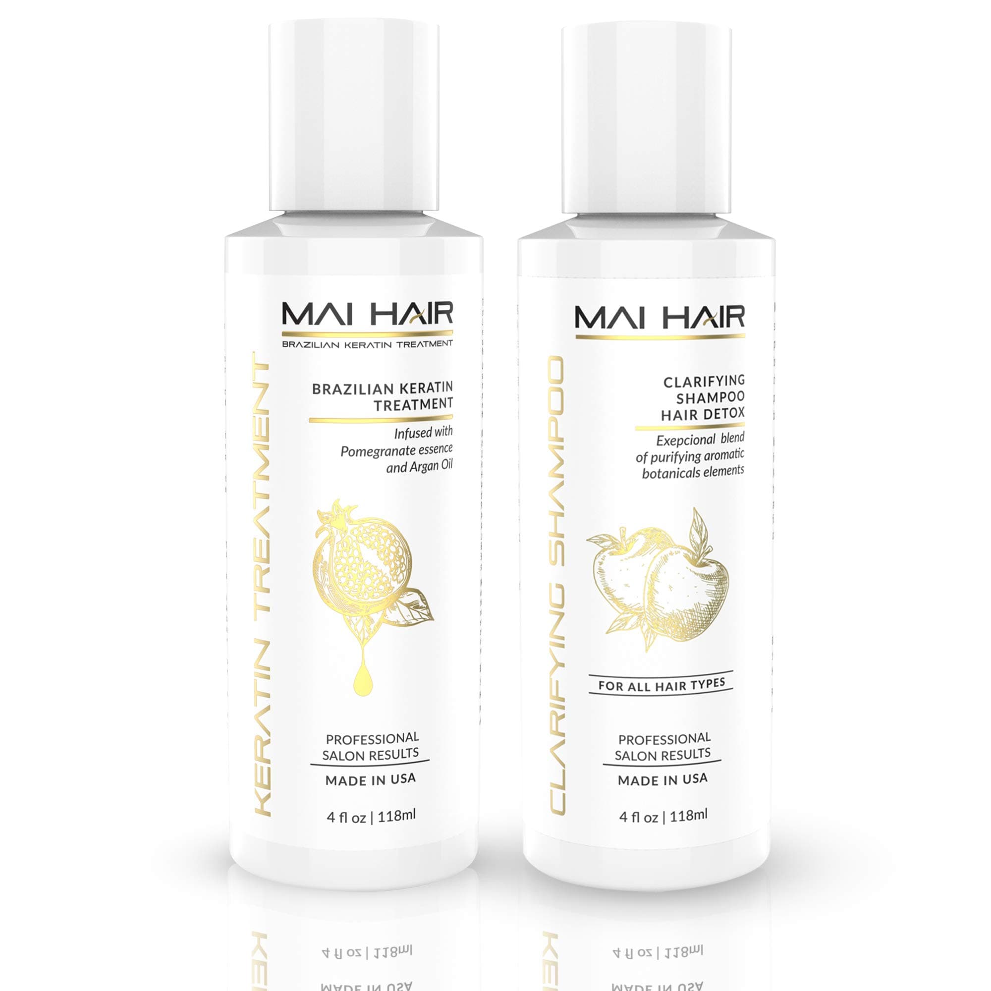 Brazilian Keratin Hair Treatment Complex + Keratin Clarifying Shampoo – Professional Effective Fast Acting Powerful Formula Infused with Pomegranate and Argan Oil (4 oz)