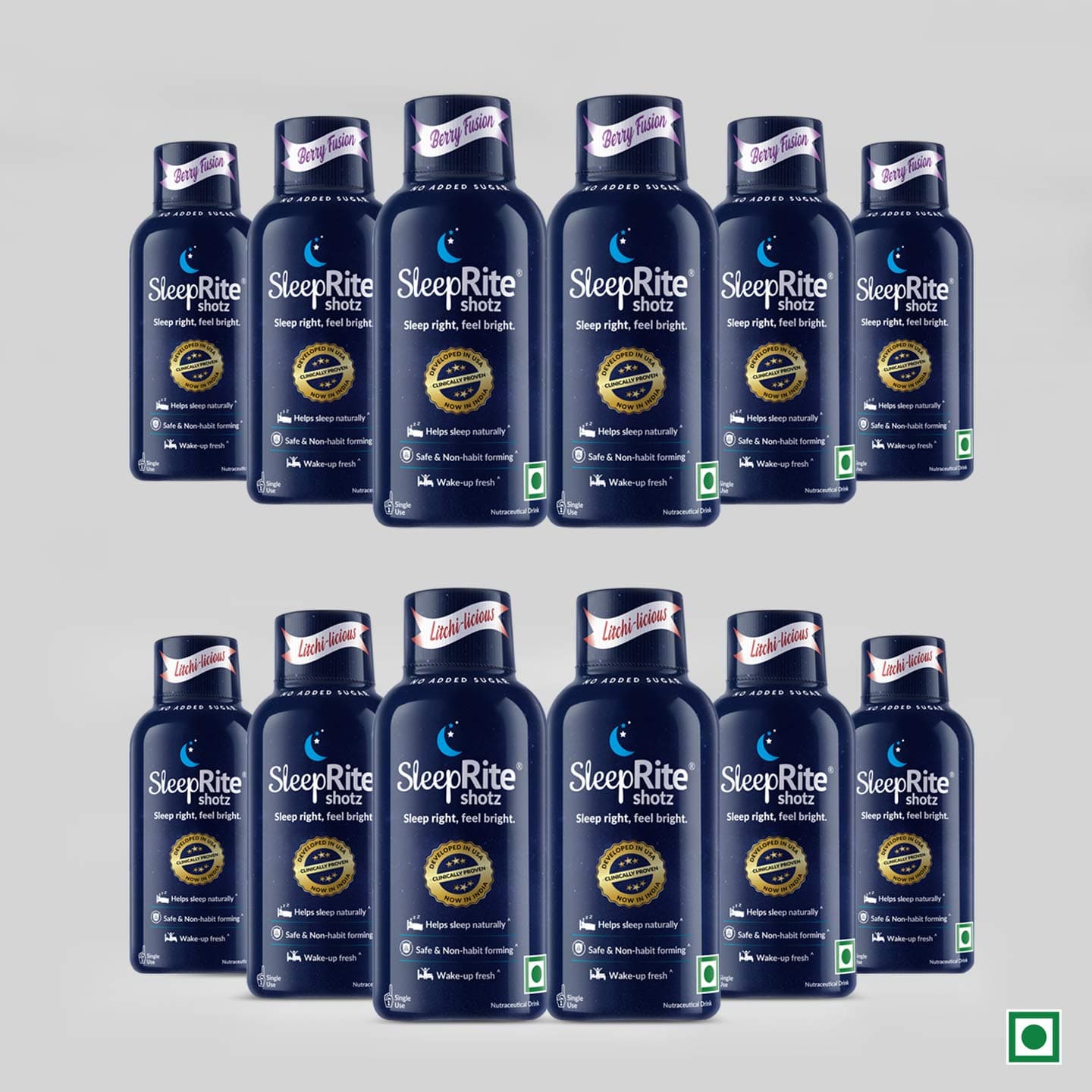 SleepRite shotz 6 Berry Fusion 6 Litchi-licious Combo Pack of 12