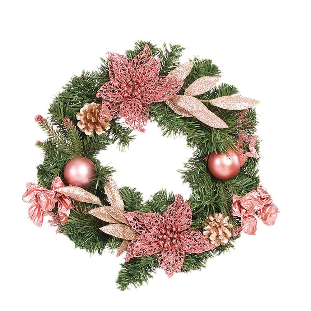 SLHP Christmas Wreath 40cm / 50cm Door Wreath Rose Gold Artificial Christmas Wreath Xmas Pine Cone Decoration (40cm /15.7inch)
