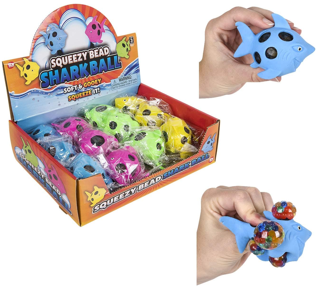 Squeezy Bead Shark Colorful Stress Balls ( Pack) 3.5". Rubber. Come in a Nice Retail Display Box. Relaxable Squeezable Ocean Sea Creatures. (12 Pack (in Display Box))