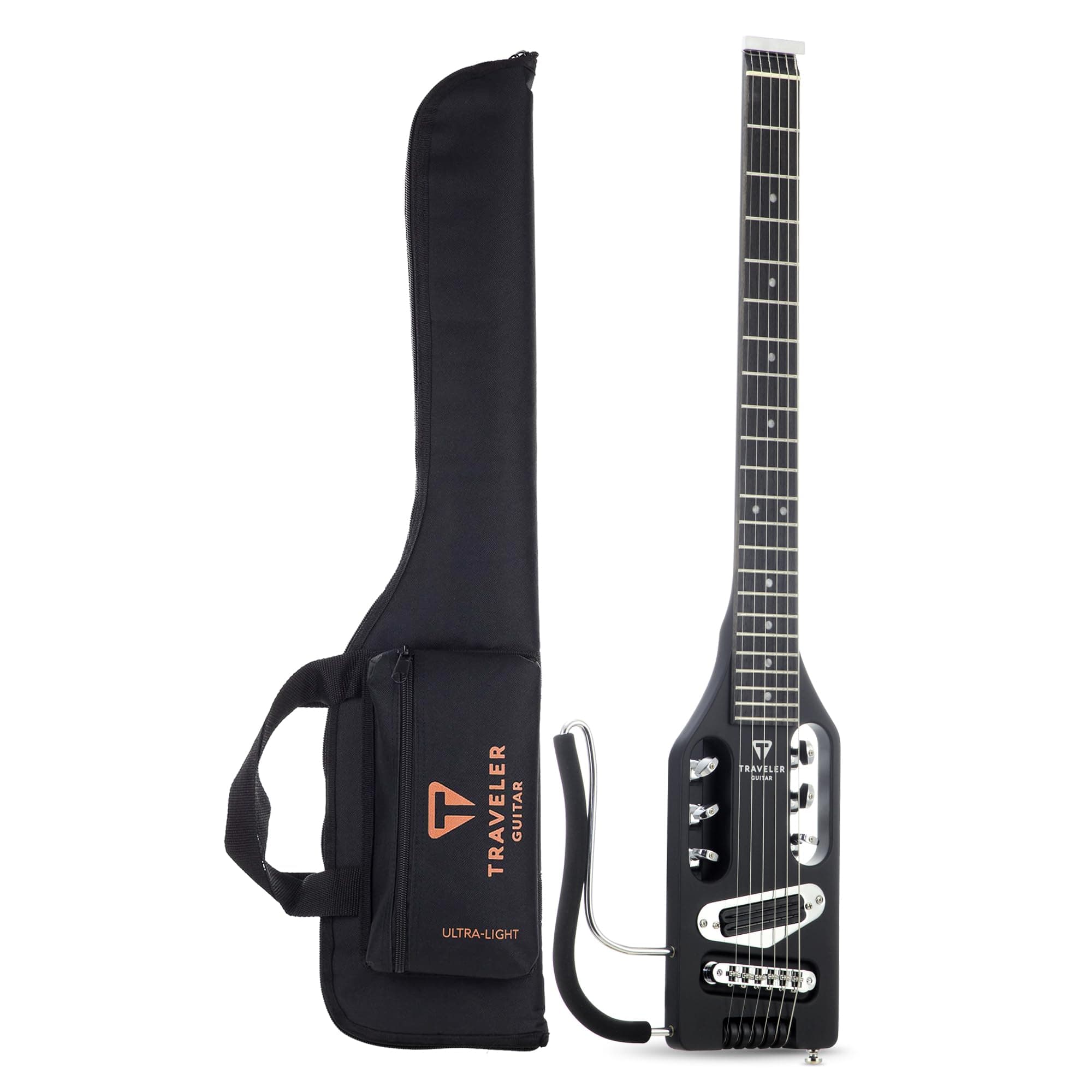 Traveler Guitar Ultra-Light Electric Guitar Matte Black Left-Handed Portable Electric with Removable Lap Rest Full 24 3/4" Scale Headless Guitar Custom Gig Bag Included