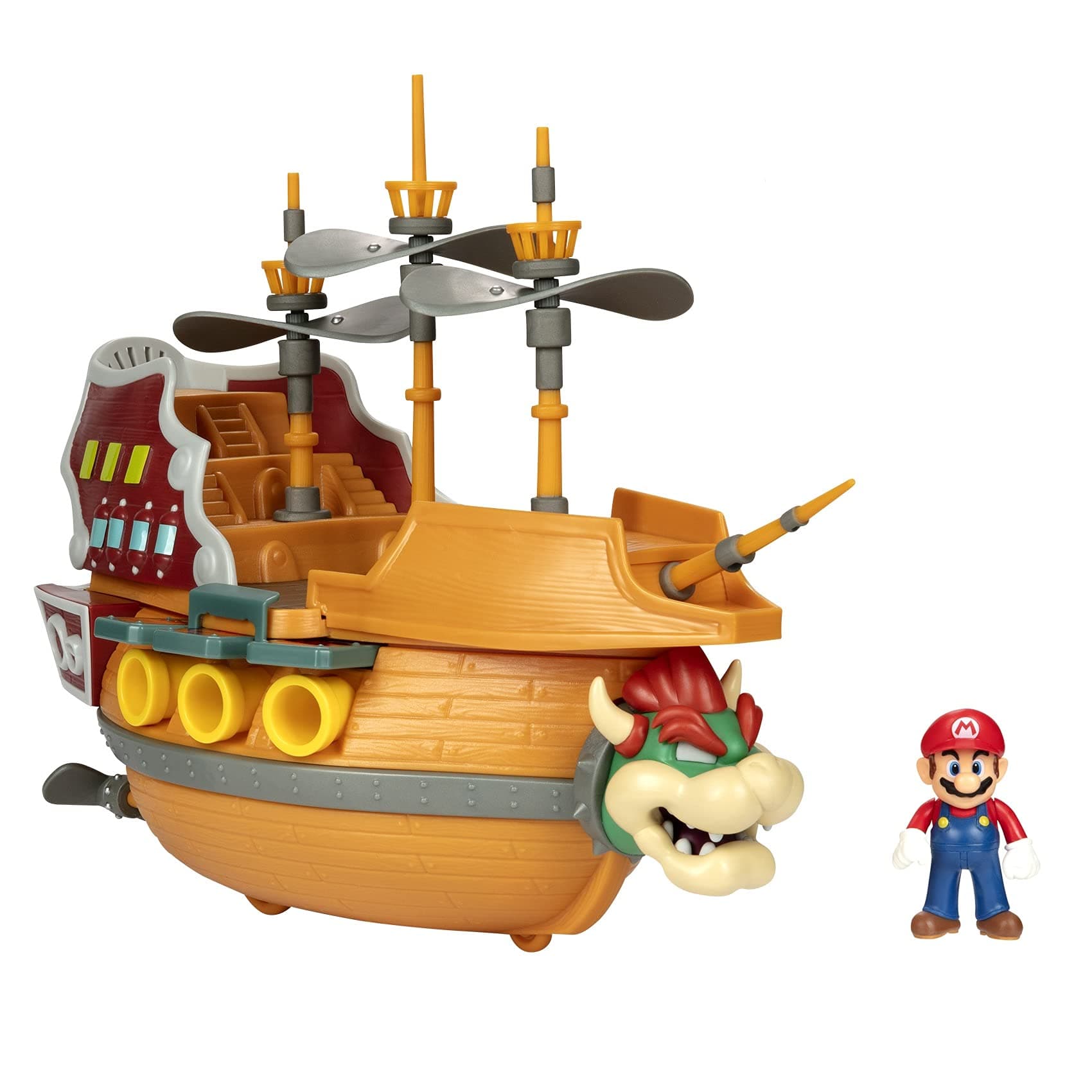Deluxe Bowser's Air Ship Playset with Mario Action Figure – Authentic in-Game Sounds & Spinning Propellers