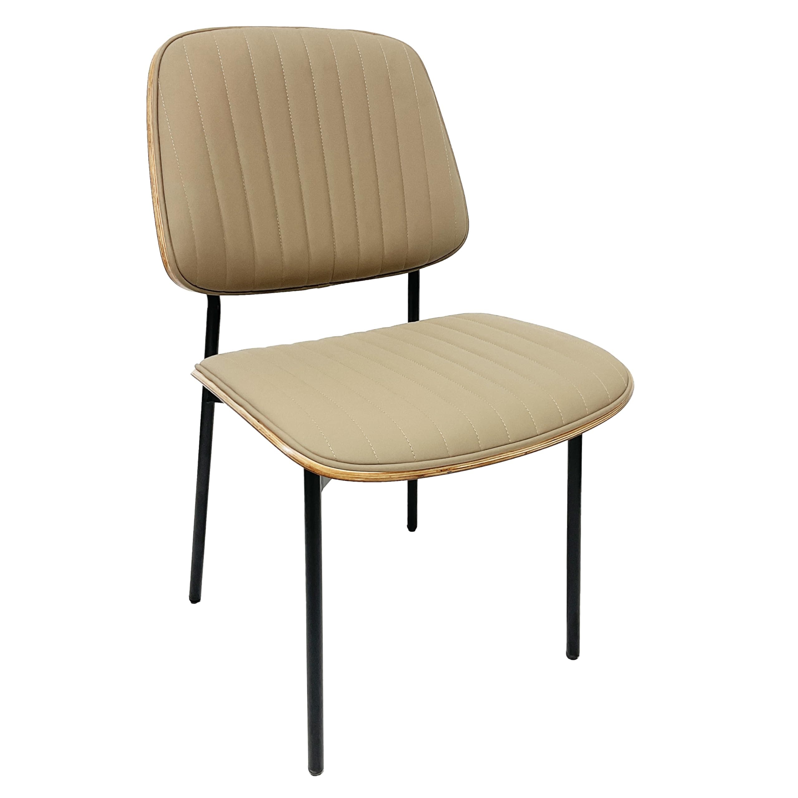 MAPLE HOME DECORATION Dining Chair Leather Wooden Frame Backrest Black Metal Legs Modern Kitchen Lounge Living Accent Restaurant Furniture (Beige)