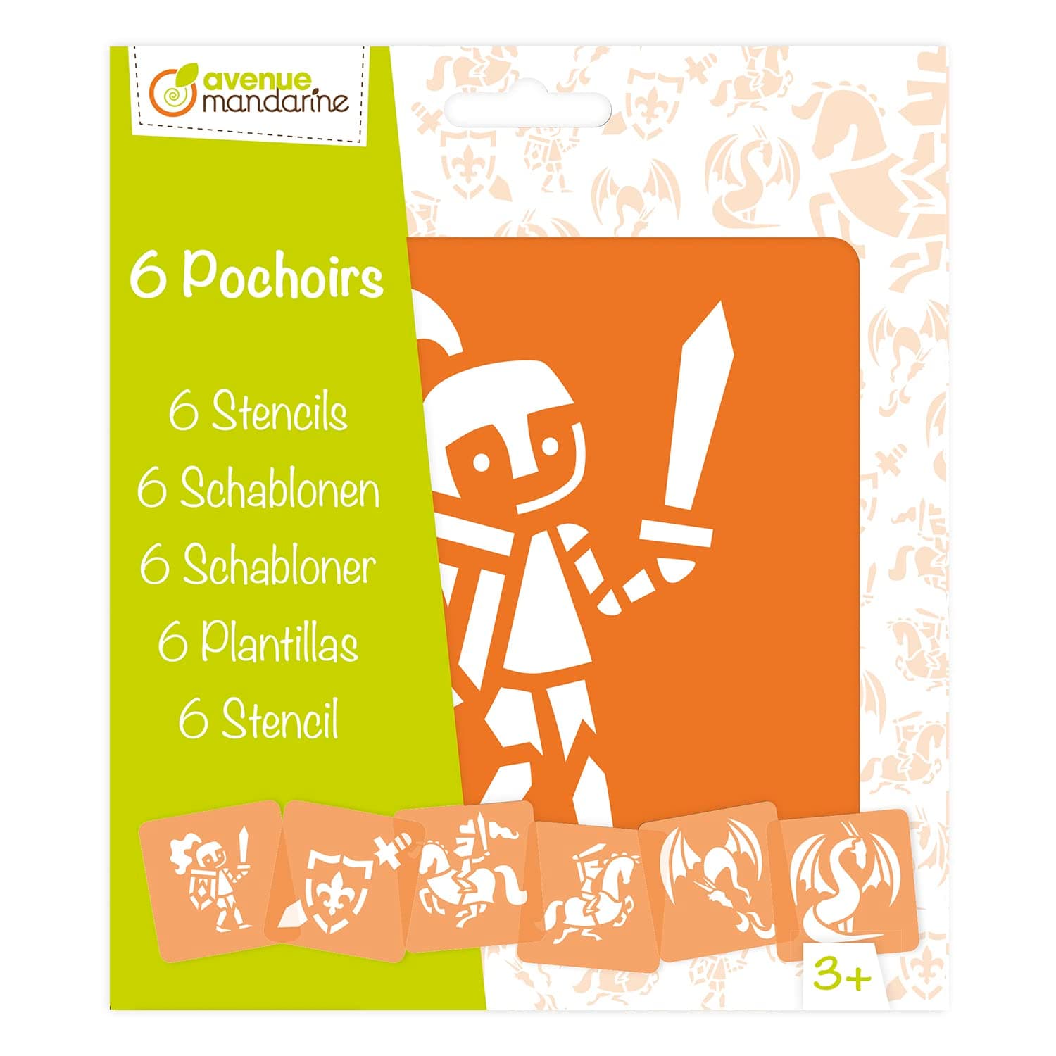 Avenue Mandarine - Ref 42838O - Stencil Set - Knight Designs - 6 Stencils Per Pack, Translucent for Easy Placement, Compatible with Felt Tips, Pencils, Paint & More