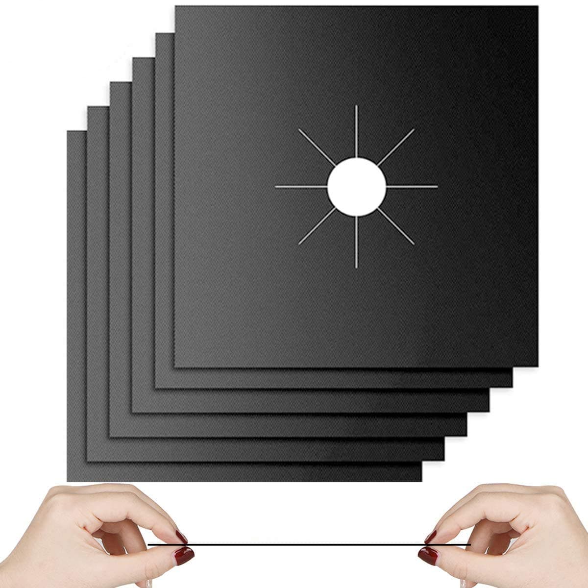 Gas Stove Burner Liners, 10 Pack 0.3mm Non-Stick Reusable Gas Range Protectors Stove Top Covers for Gas Burners Heat-resistant,Double Thickness, Dishwasher Safe 10.6”x10.6”