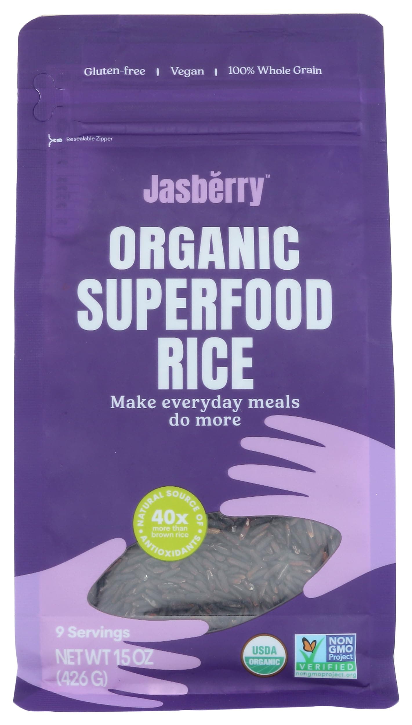 Jasberry - Organic Superfood Rice, Soft & Aromatic Whole Grain Purple Rice, High in Antioxidants, Non-GMO, Gluten-Free, Easy to Cook, Versatile USDA Certified Organic, Vegan (Pack of 1)