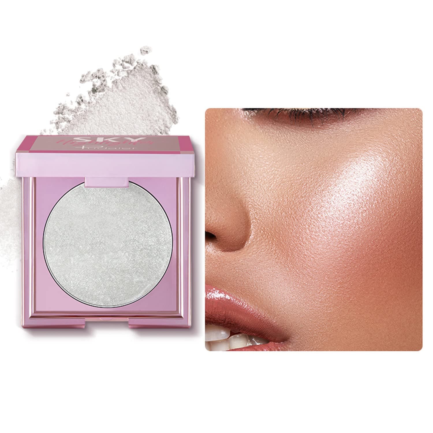 MAEPEOR Face Highlighter Palette 8 Colors Shimmer Glitter Pearl Highlighter Powder Sparkly Diamond Highlighting Palette for Face Cheek (01 Pearl White)
