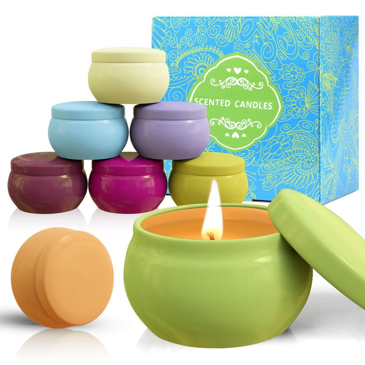 Scented Candles,Aromatherapy Candles Gift Package Natural Soy Wax Portable Travel Tin Candle Lemon,Lavender,Spring,Jasmine,Rose,Vanilla,Rosemary,Garde