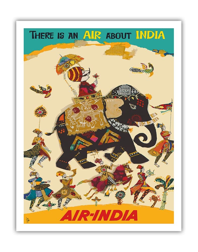 Pacifica Island Art Air India - There is an Air About India - Maharaja in Howdah (Carriage) on Regal Elephant - Vintage Airline Travel Poster c.1965 - Fine Art Print 11" x 14" APB9150