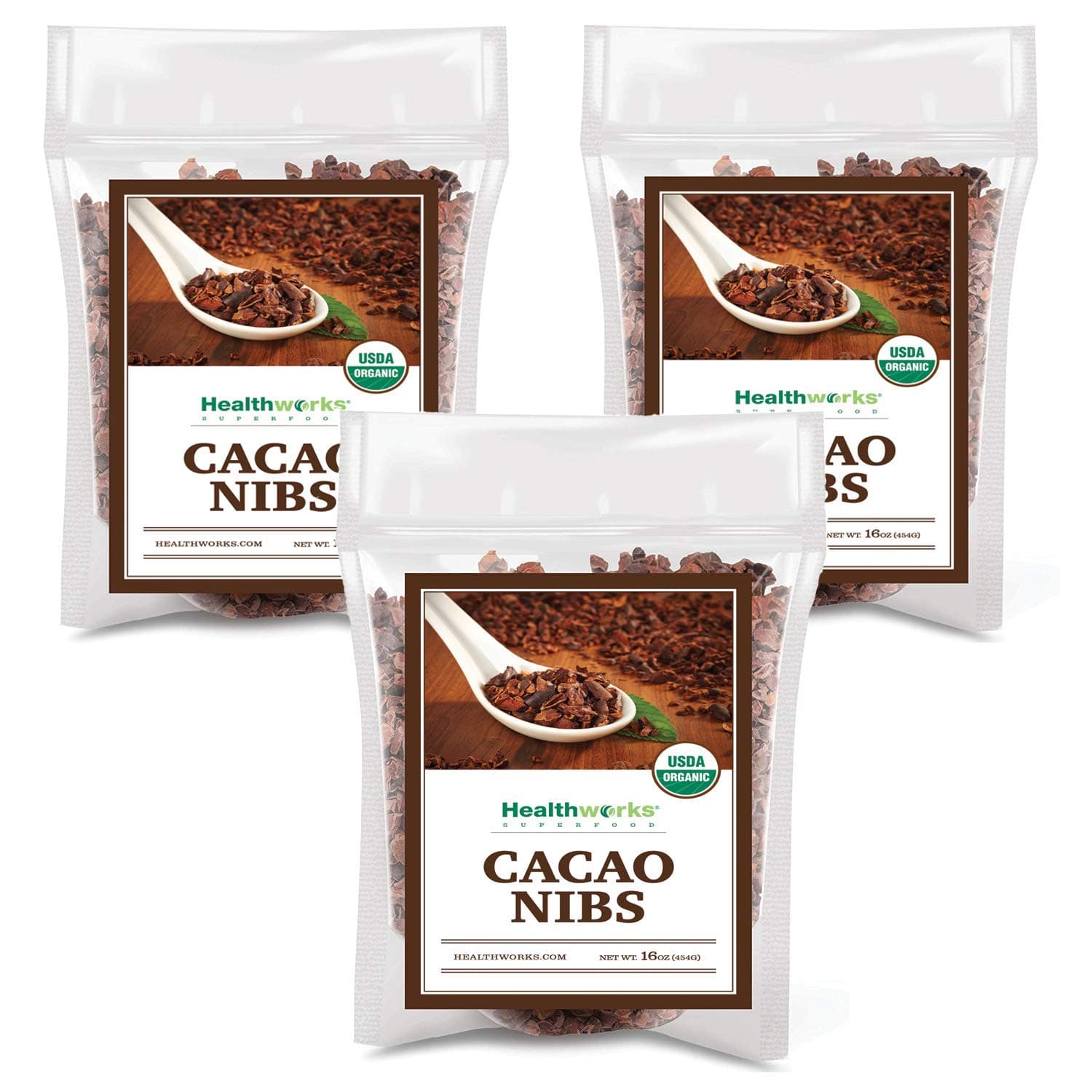 Healthworks Cacao Nibs Raw Organic (48 Ounces / 3 Pound) (3 x 1 Pound Bags) | Criollo Bean | Unsweetened Chocolate Substitute | Certified Organic | Keto, Vegan & Non-GMO | Antioxidant Superfood