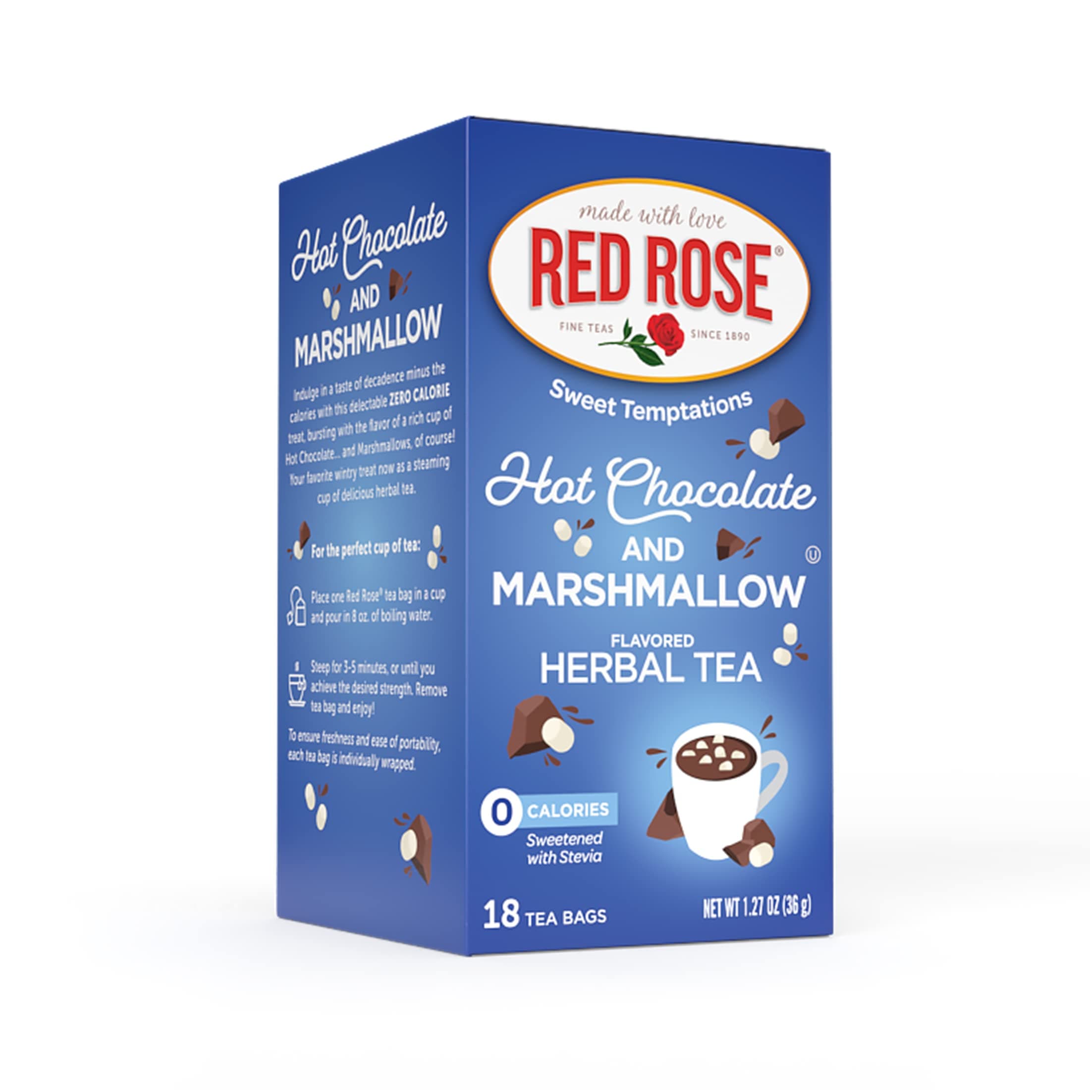 Sweet Temptations Dessert Tea Hot Chocolate with Marshmallow, Zero Carbs, Zero Sugar Bursting with Flavor Caffeine-Free Delicious Beverage Herbal Tea, 18 Count Naturally Flavored Herbal Tea