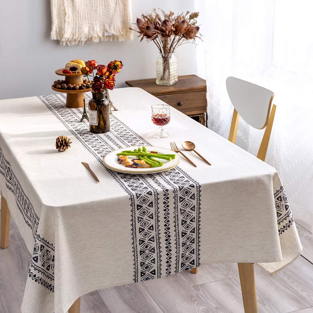 Rustic Tablecloth Linen Fabric Decorative 55x84 Rectangle Printed Pattern Geometry Design Non-Fade Washable Table Cover for Kitchen Dining Tabletop