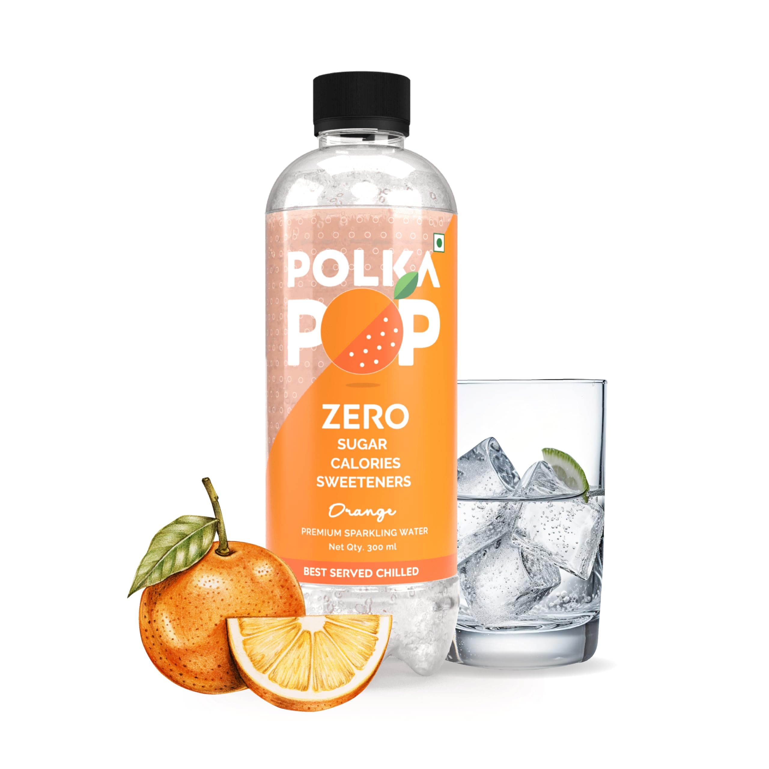 Orange Flavoured Sparkling (Fizzy) Water | Pack of 12 (300ml Each) | 100% Natural Flavour | Zero Sugar & Zero Calories | No Aspartame or Stevia | No Preservatives